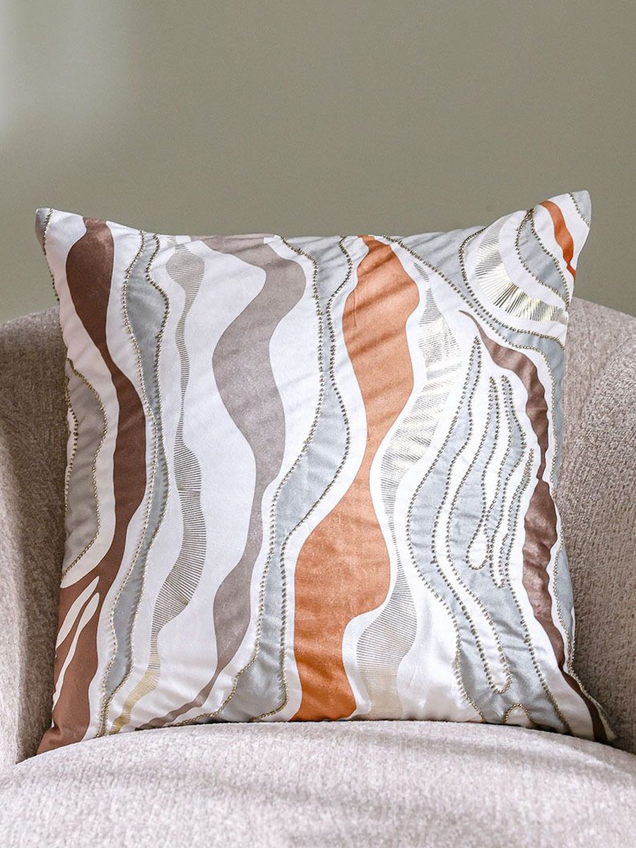 Gleam Oasis Printed Velvet Cushion Cover - Multicolor - 45x45cm, Multicolour, Cushion Cover For Sofa Bed Lounge Chair And, Product Code 811500137755