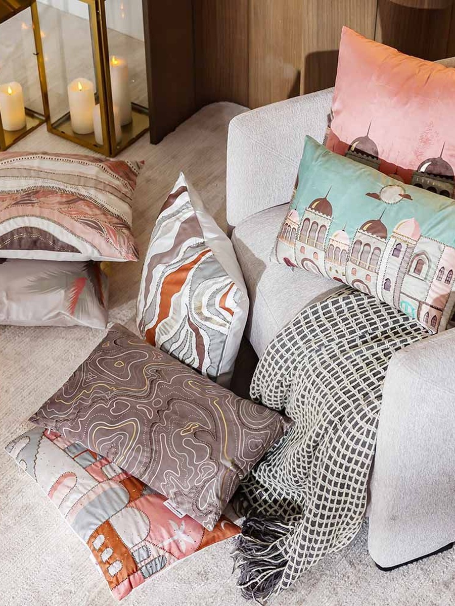 Gleam Oasis Printed Velvet Cushion Cover - Multicolor - 45x45cm, Multicolour, Cushion Cover For Sofa Bed Lounge Chair And, Product Code 811500137755