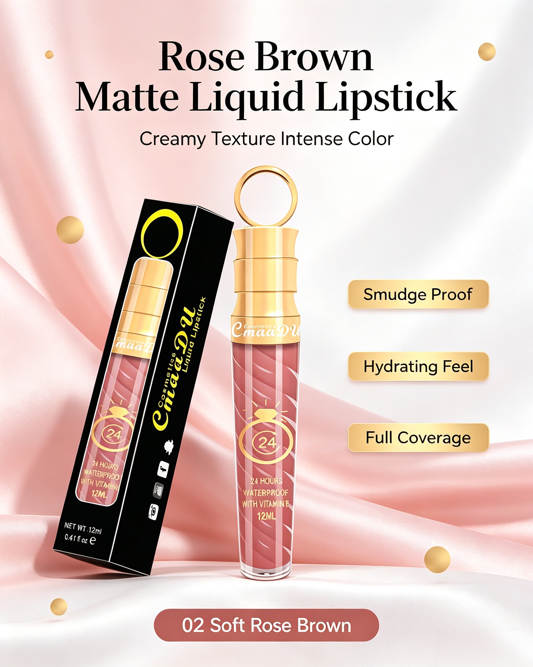 Matte Liquid Lipstick Shade 02 - Long-Lasting Velvet Finish, 12ml