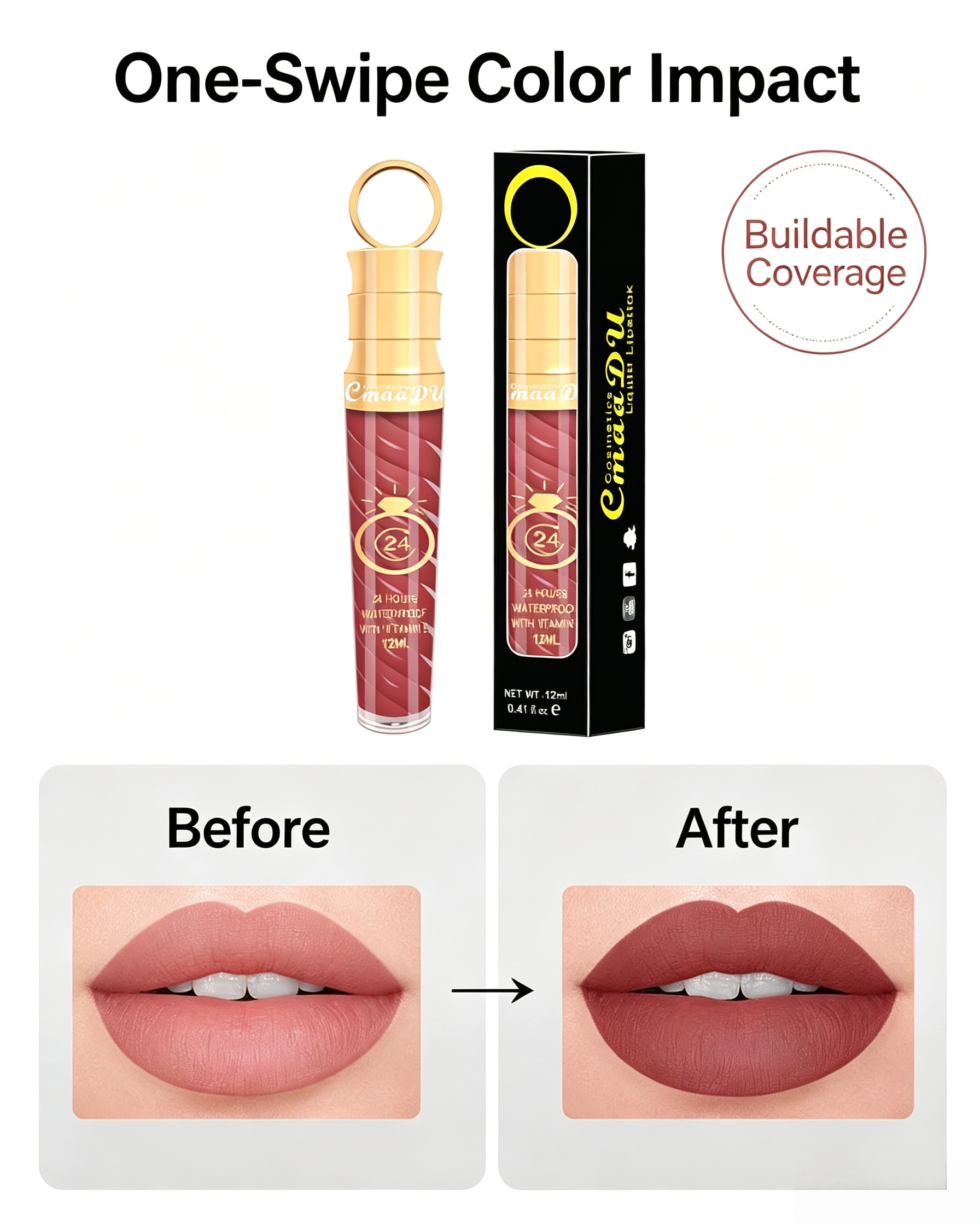 Matte Dark Pink Liquid Lipstick - 24H Waterproof and Vitamin E (Shade 03)