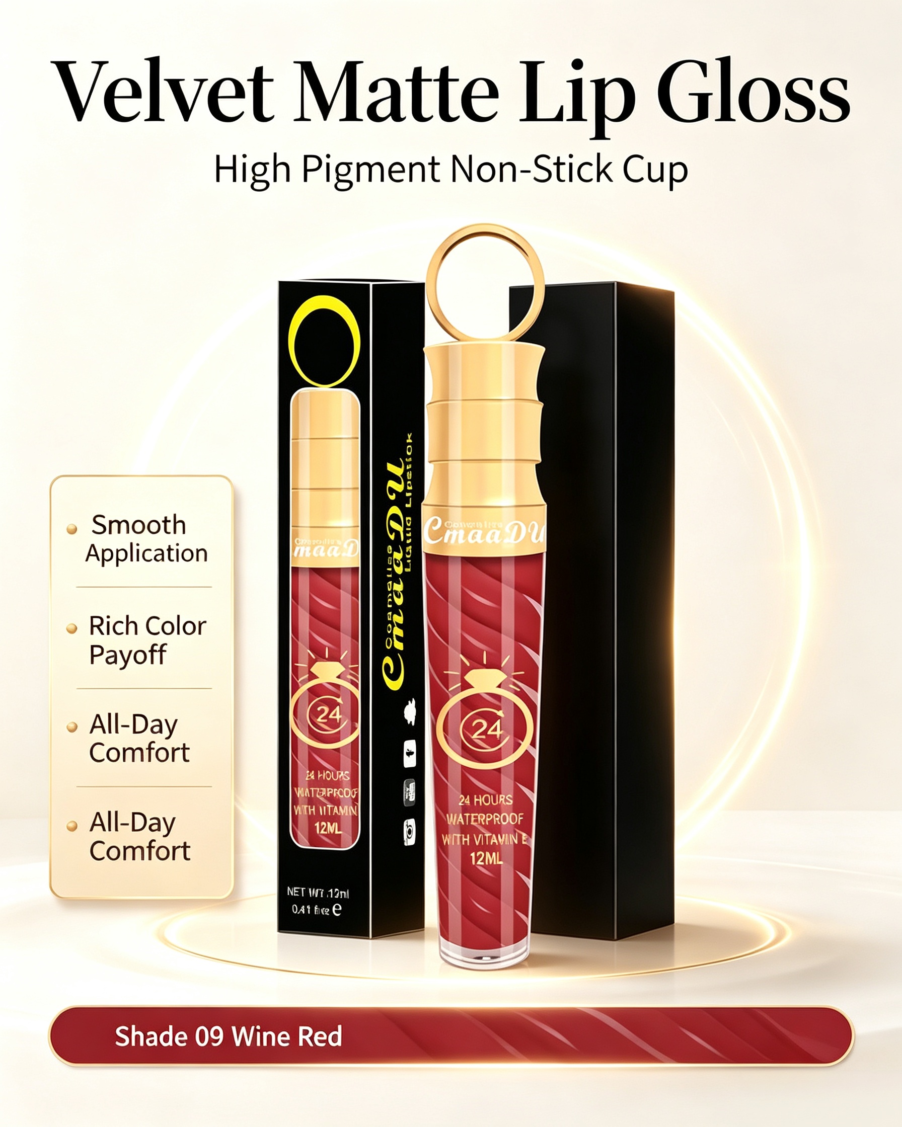Matte Liquid Lipstick - Shade 09, Long-Lasting and Waterproof with Velvet Finish