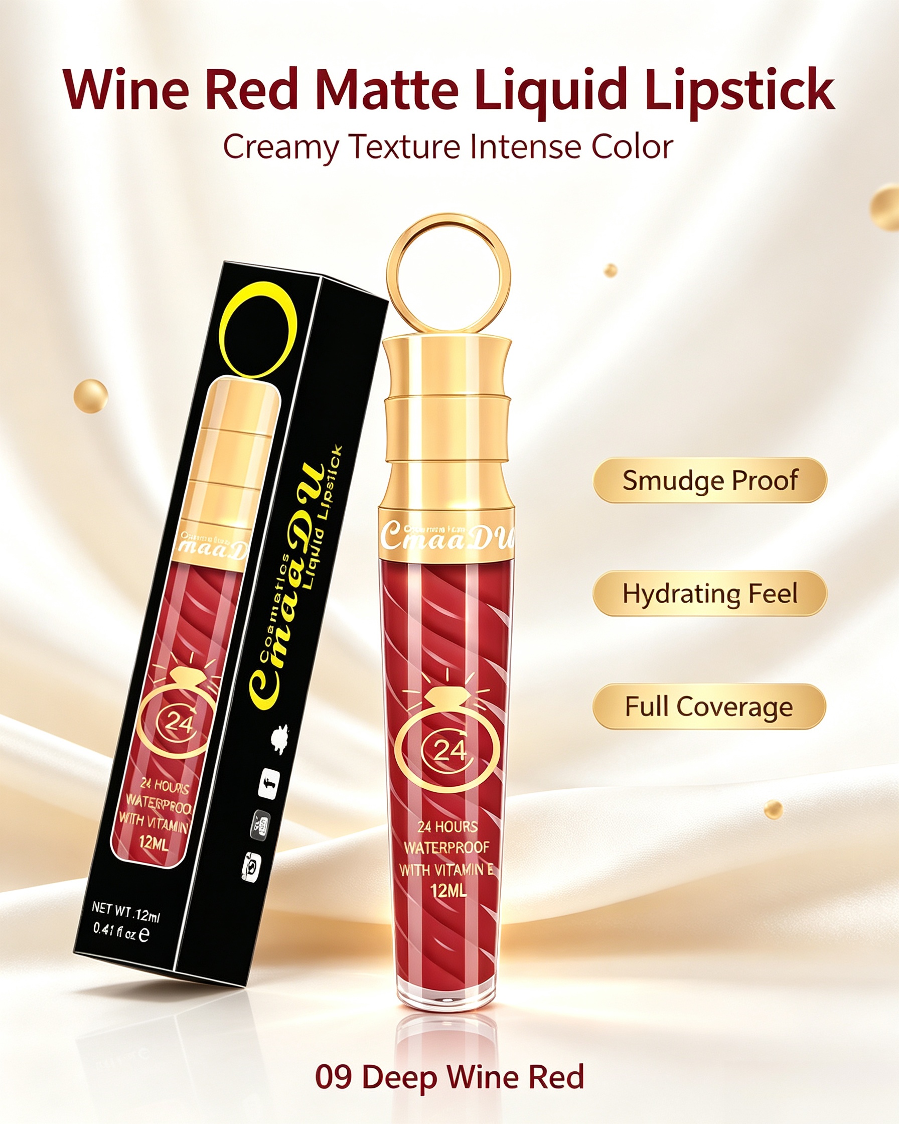 Matte Liquid Lipstick - Shade 09, Long-Lasting and Waterproof with Velvet Finish