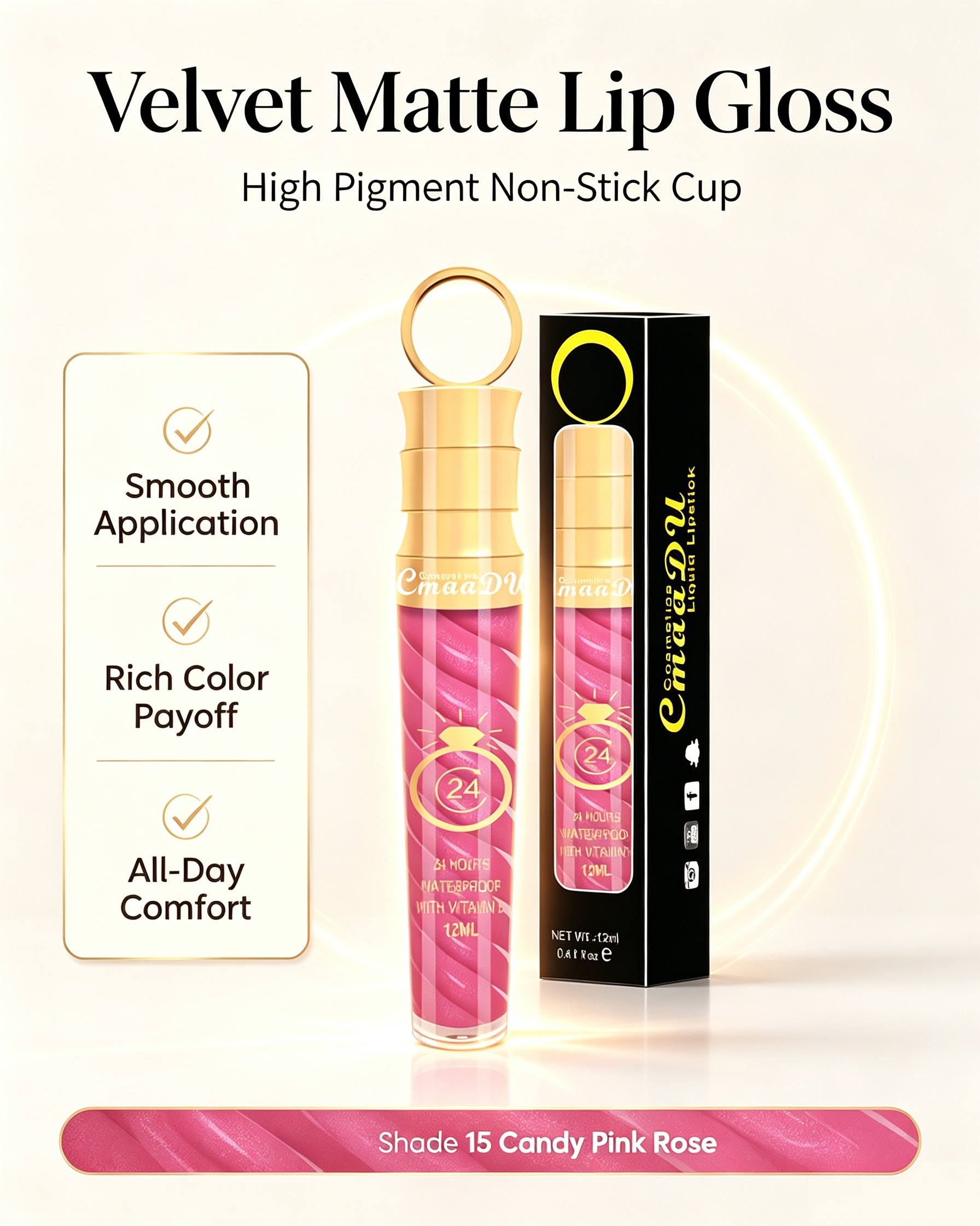 Matte Liquid Lipstick - Shade 15 Neon Pink Velvet Finish, Waterproof