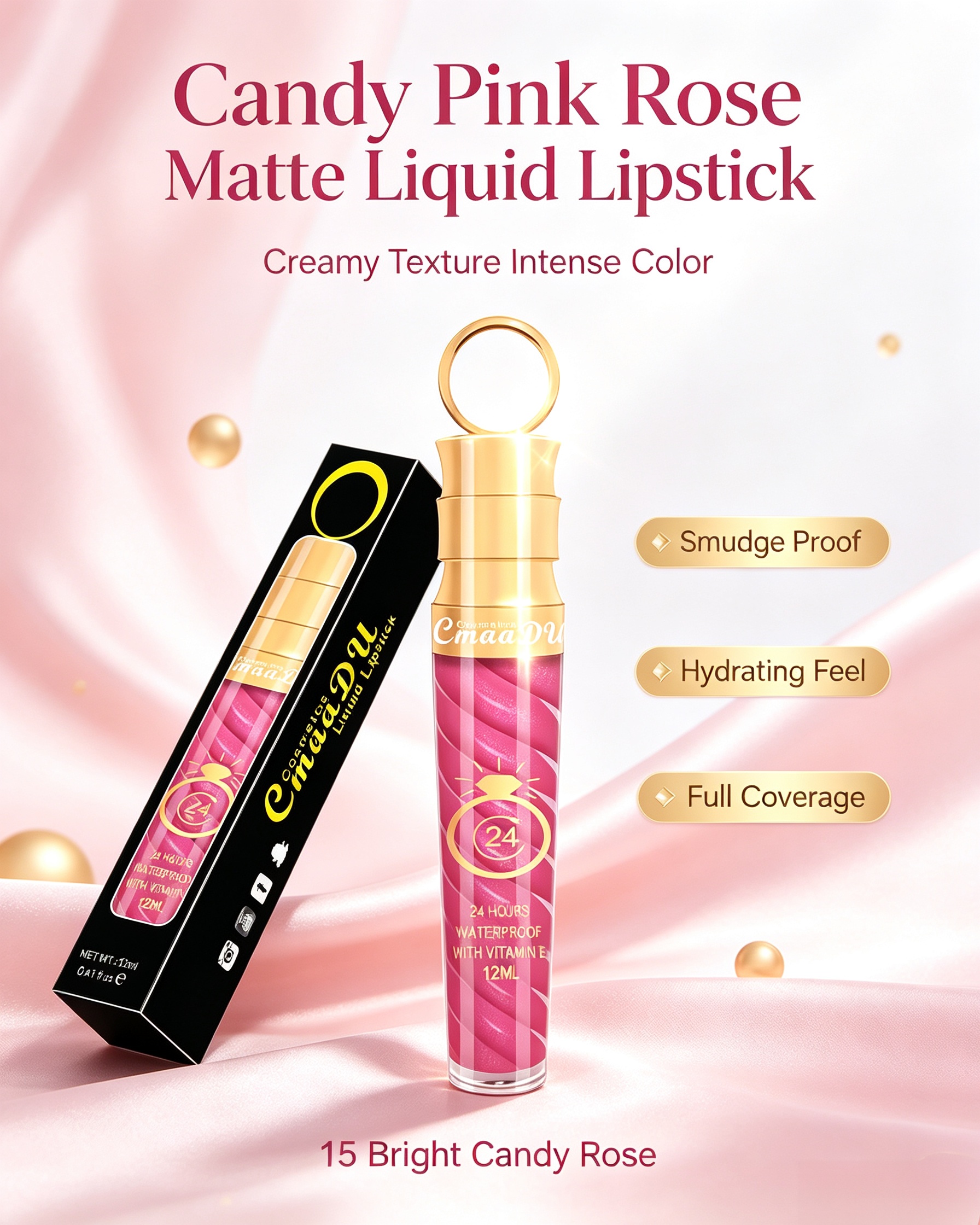 Matte Liquid Lipstick - Shade 15 Neon Pink Velvet Finish, Waterproof