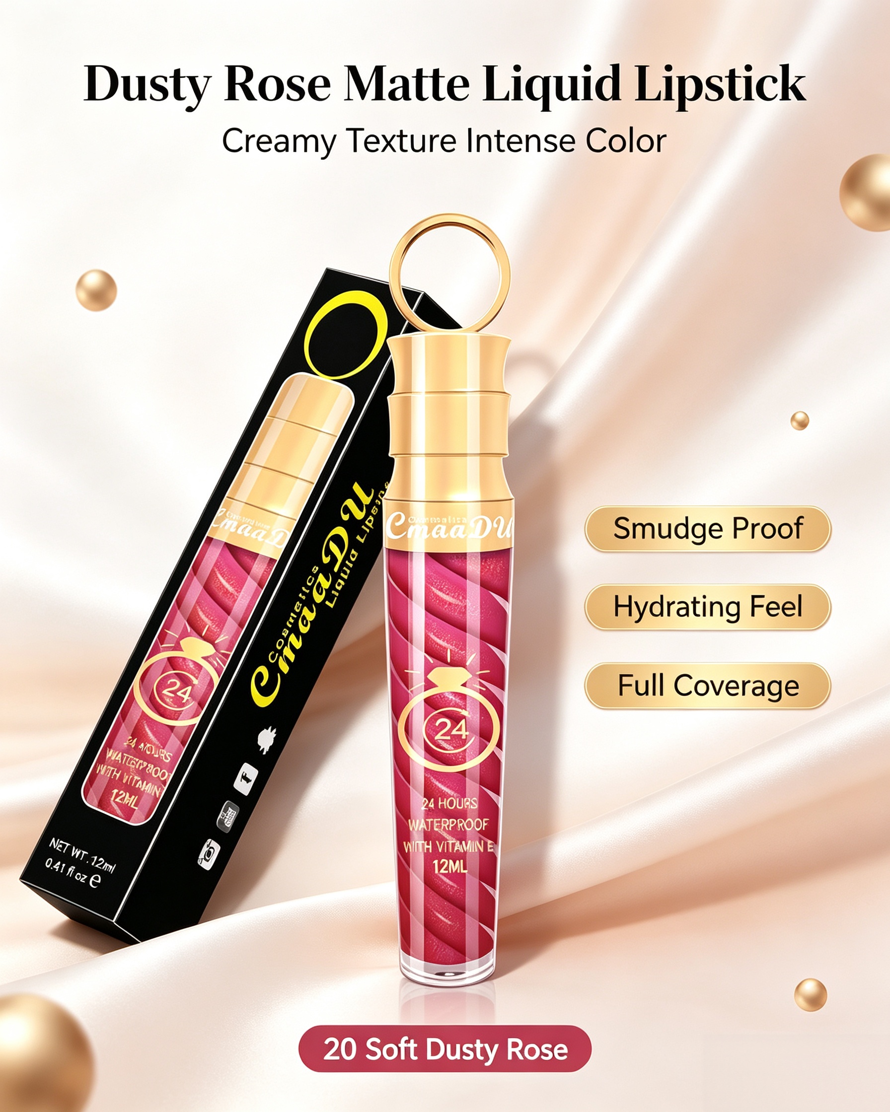 Matte Liquid Lipstick - Shade 20 Vibrant Pink, 24H Wear and Waterproof