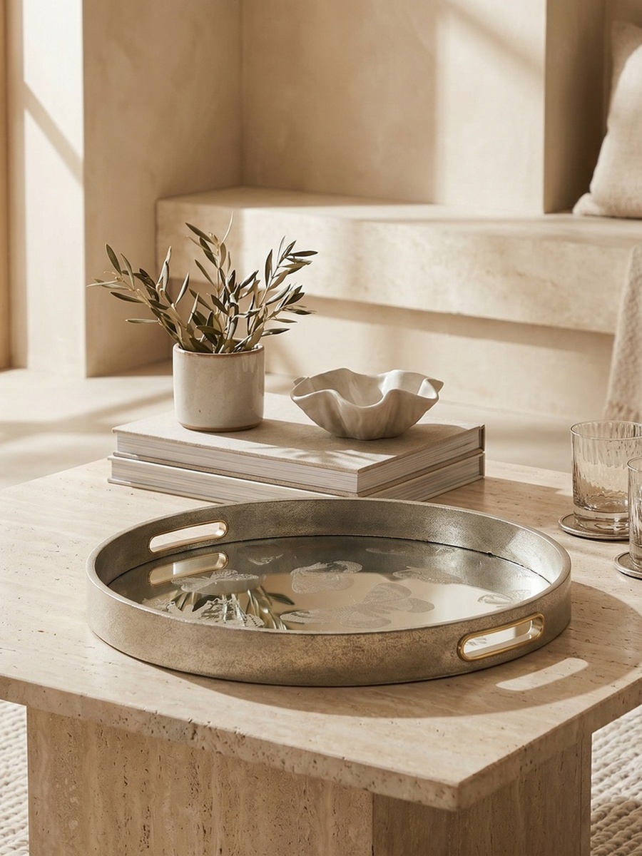Butterfly Print Serving Tray with Cutout Handles - 37 cm