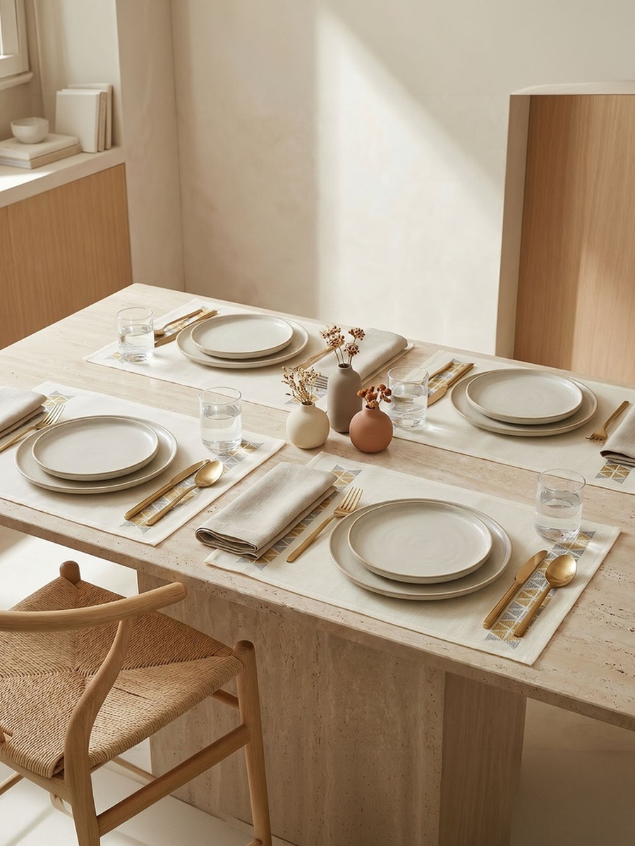 Geo 4-Piece Embroidered Placemat Set - 30x44 cm