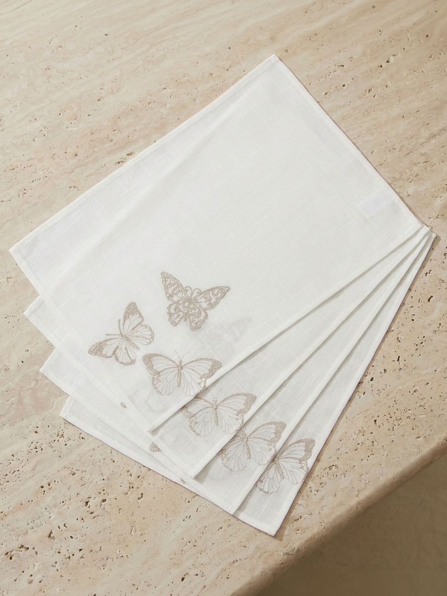 Butterfly 4-Piece Embroidered Placemat Set - 30x45 cm