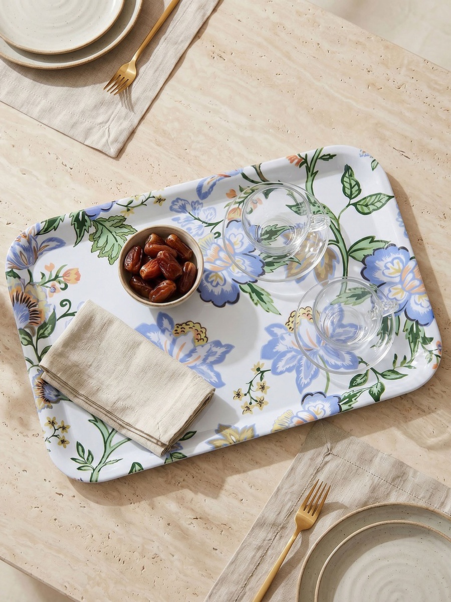Floral Print Melamine Serving Tray - 39x28 cm