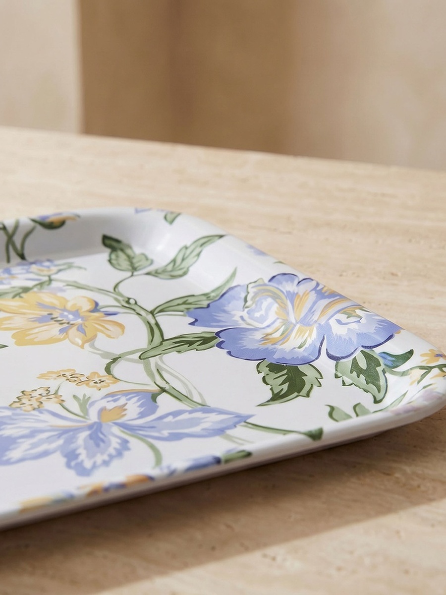 Floral Print Melamine Serving Tray - 39x28 cm