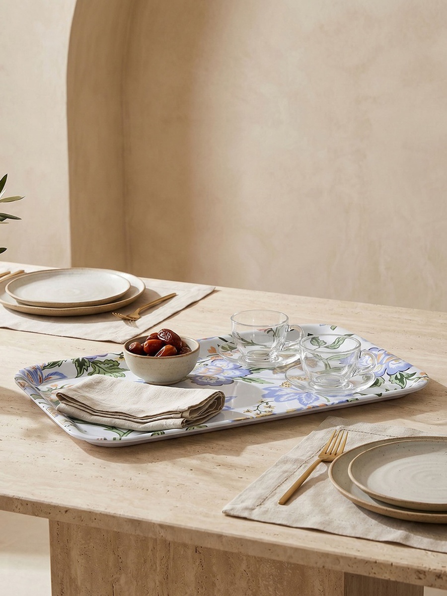 Floral Print Melamine Serving Tray - 39x28 cm