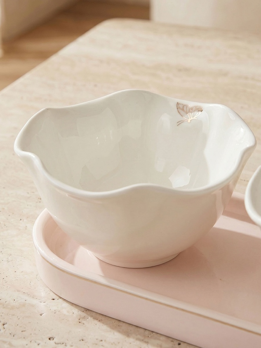 Butterfly Embossed 3-Piece Porcelain Serving Bowl Set with Tray