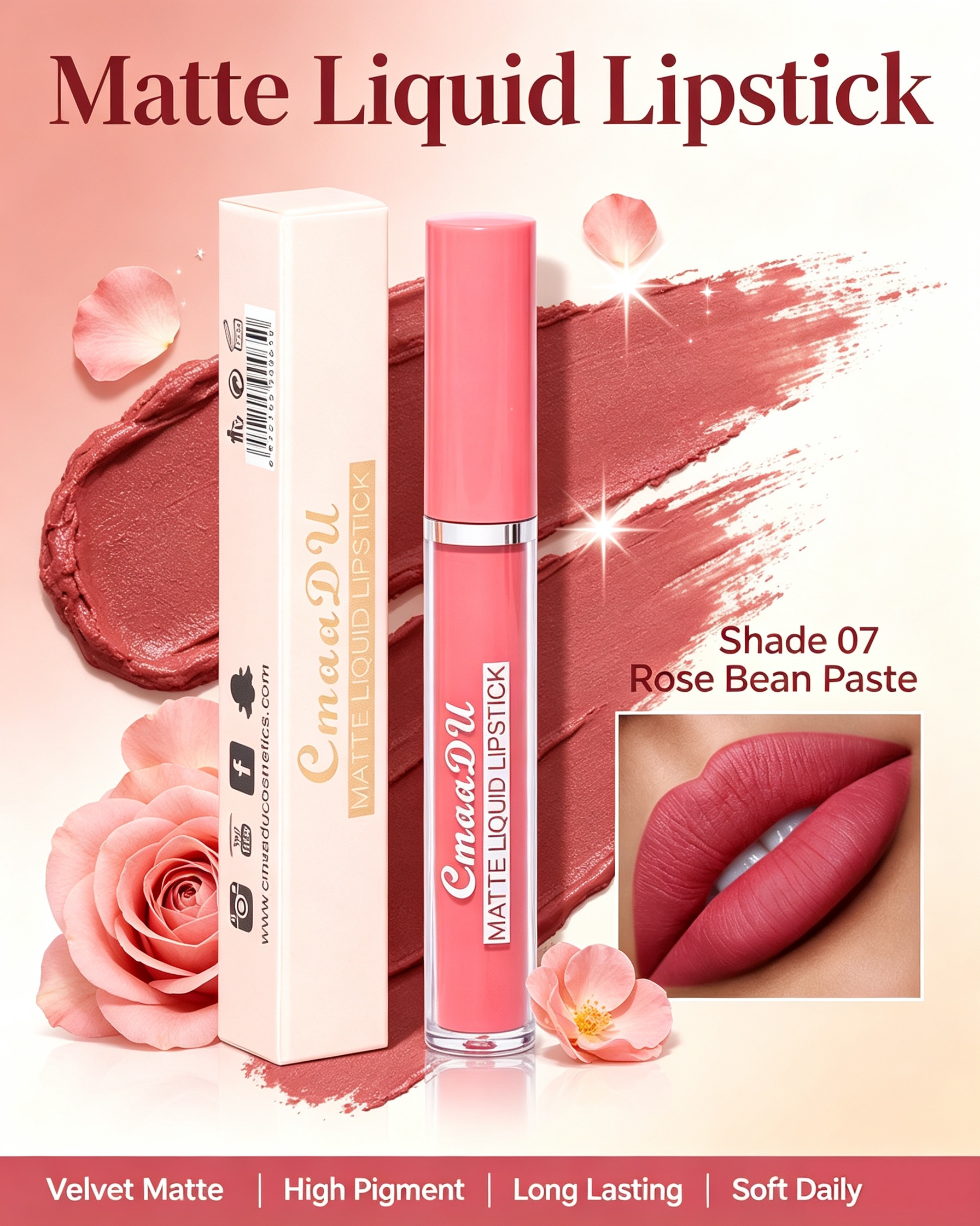 Matte Liquid Lipstick - Rose Bean Paste Velvet Finish