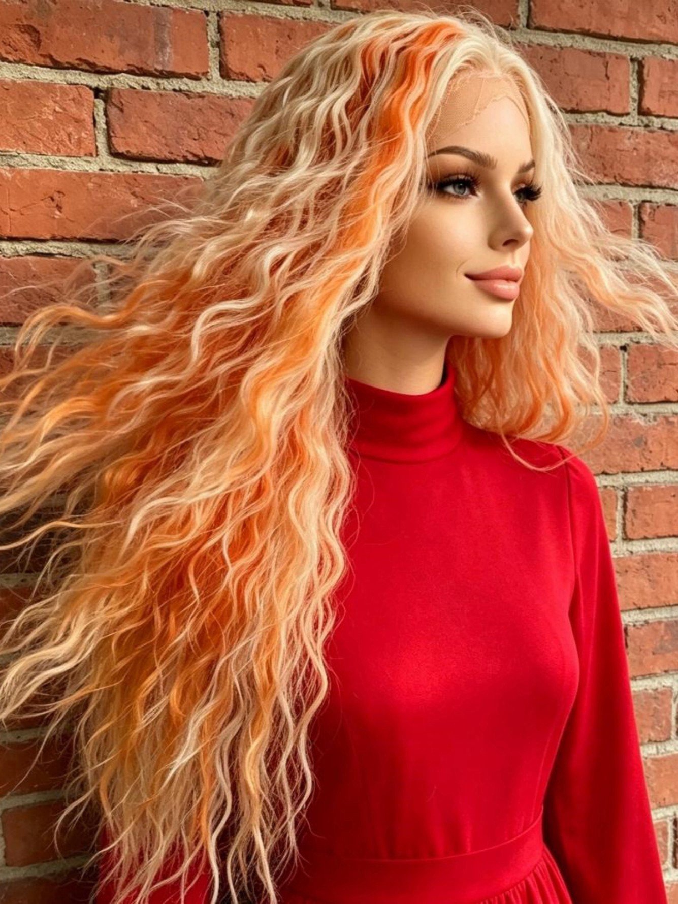 Multi-Tone Blonde and Orange Deep Wave Synthetic Lace Front Wig - Long Curly Style for Women