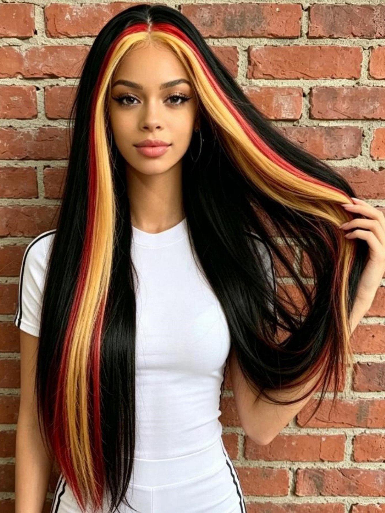 Multi Color Block Long Straight Wig