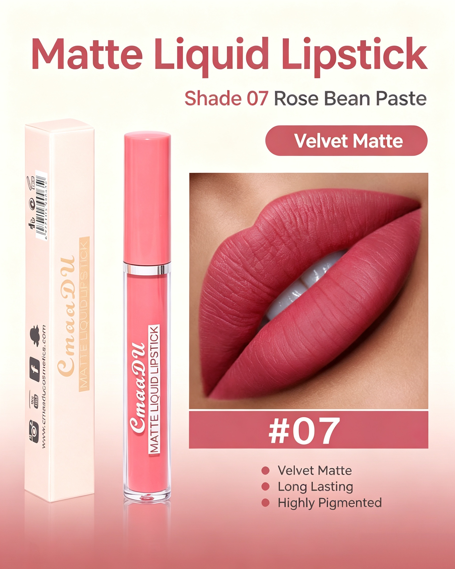 CmaaDU Velvet Matte Liquid Lipstick - Shade 07
