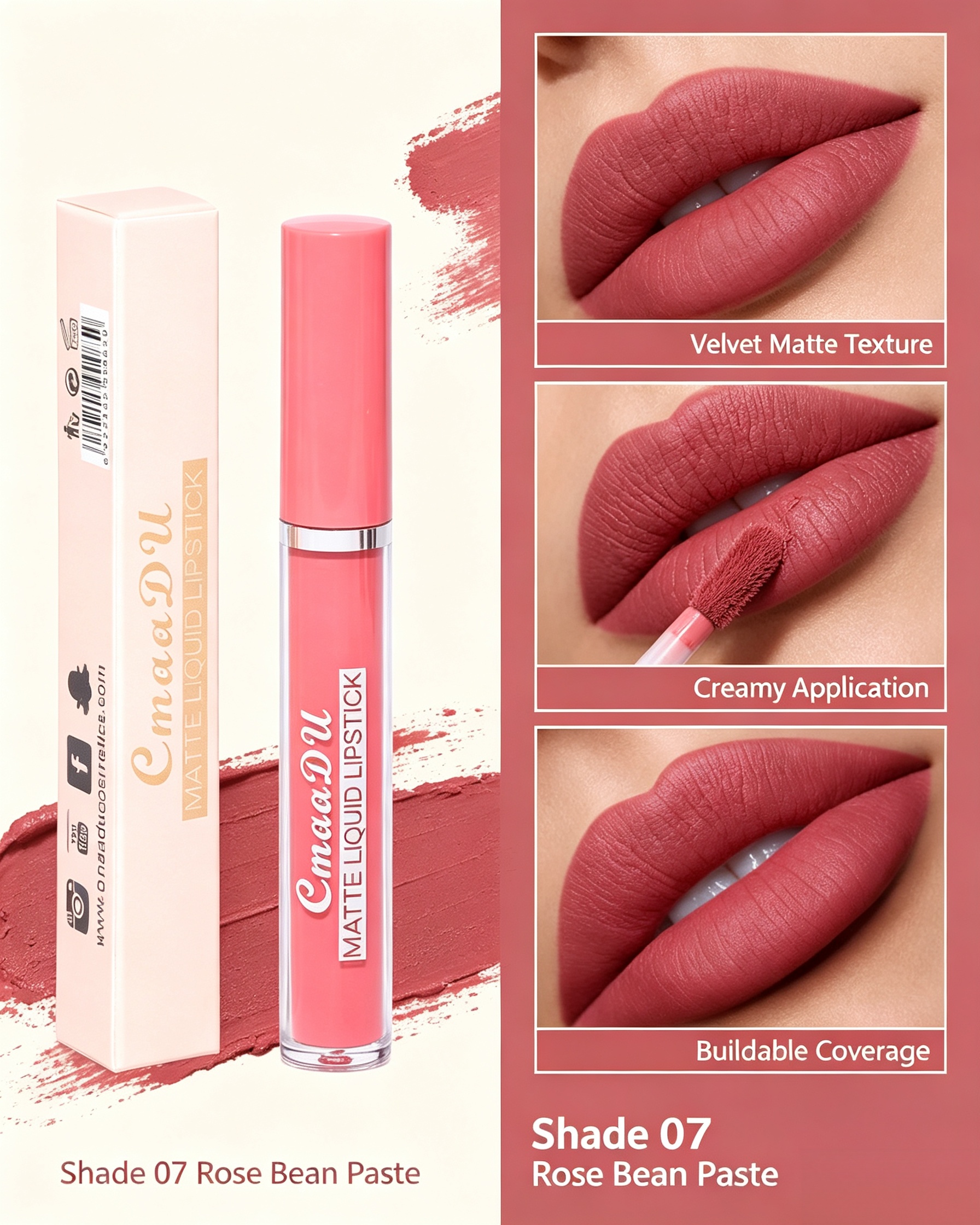 CmaaDU Velvet Matte Liquid Lipstick - Shade 07