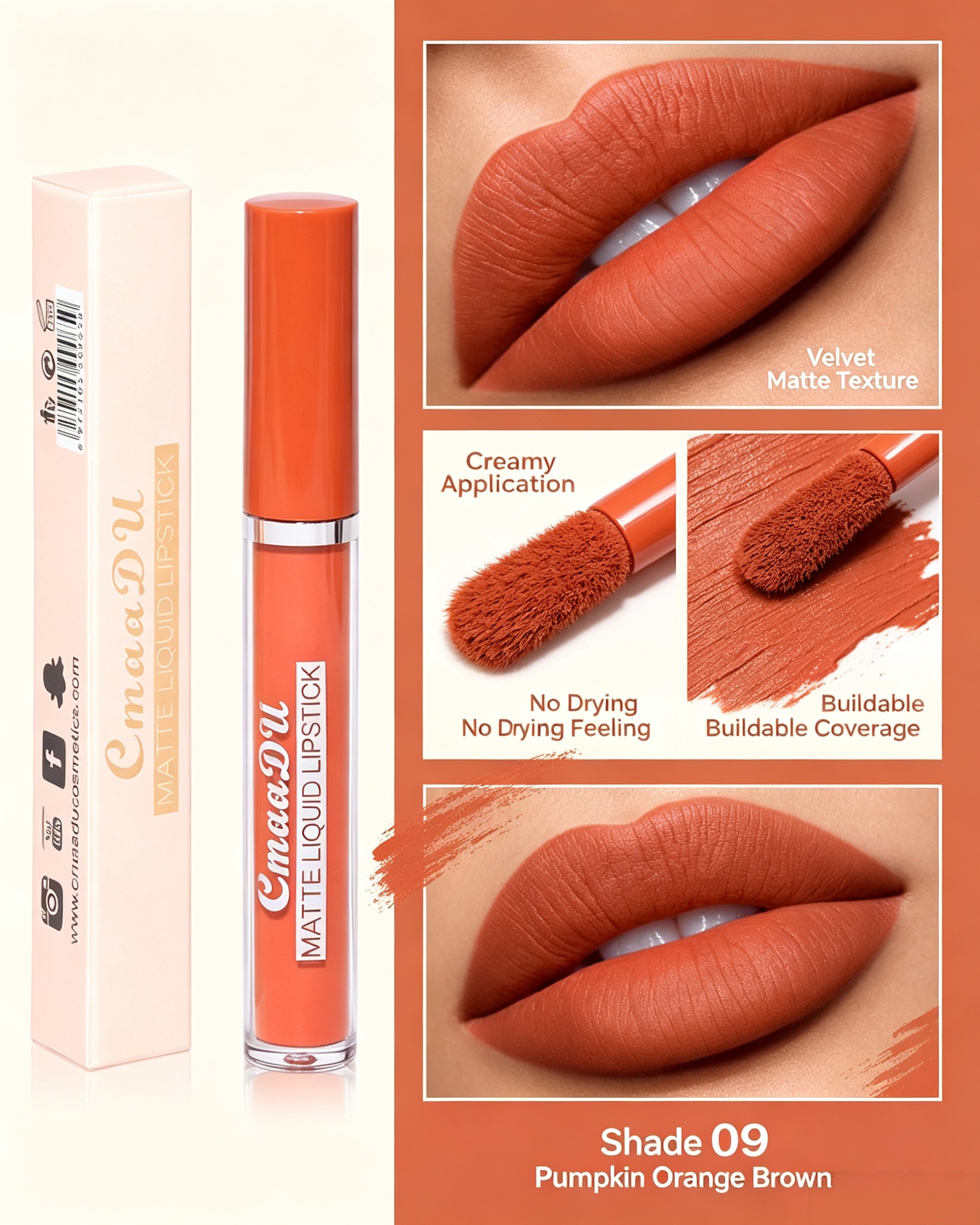 CmaaDU Velvet Matte Liquid Lipstick - Shade 09