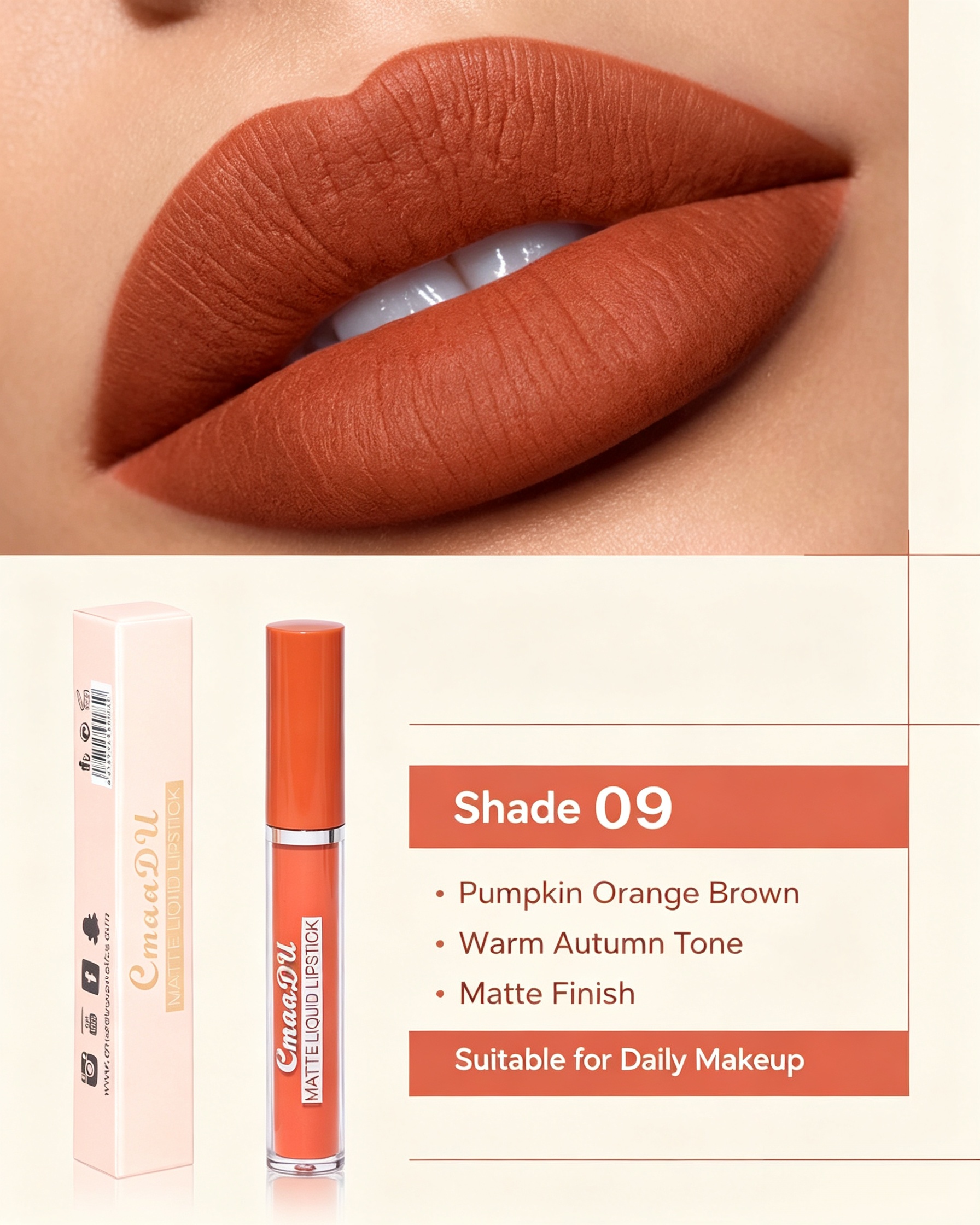 CmaaDU Velvet Matte Liquid Lipstick - Shade 09
