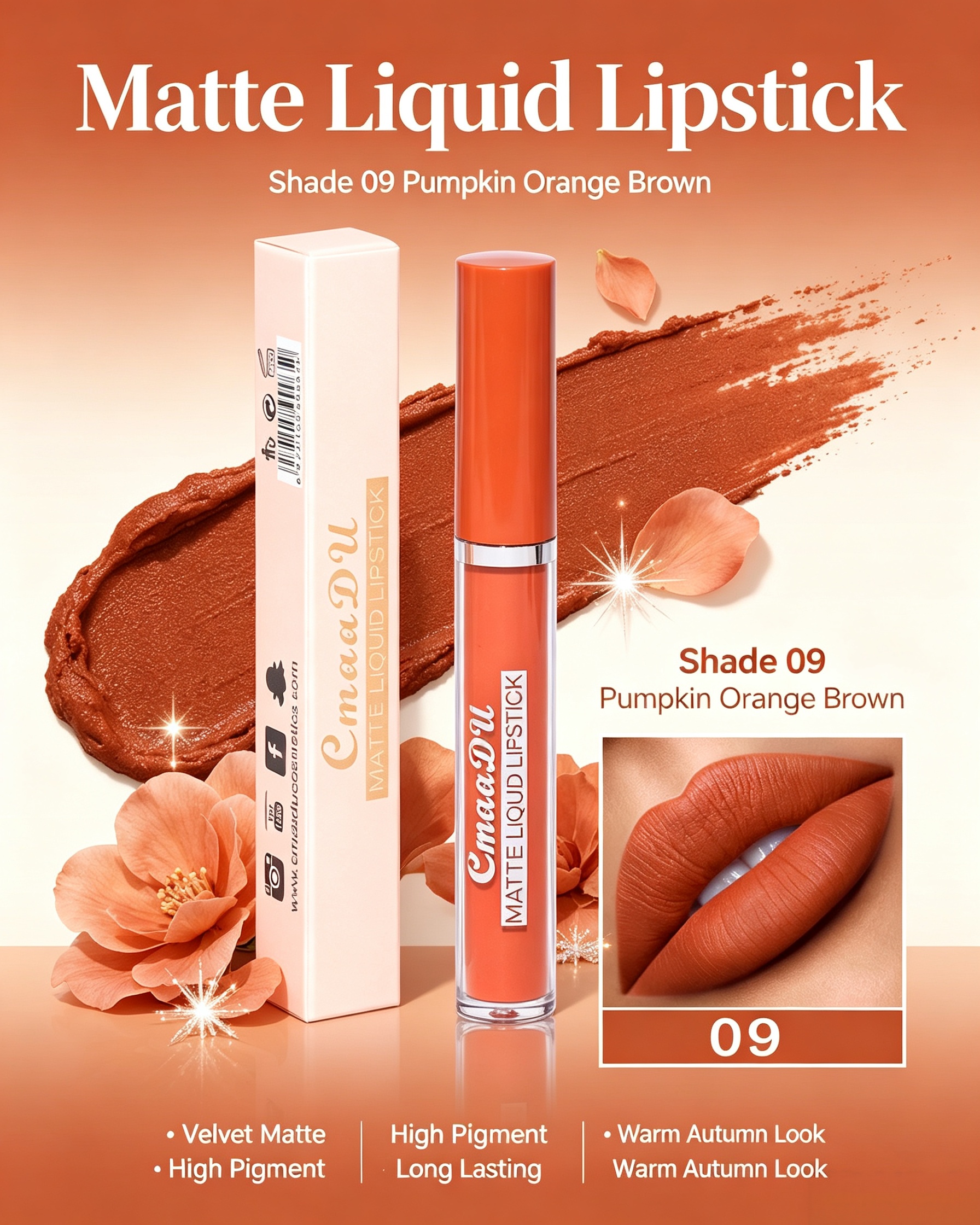 CmaaDU Velvet Matte Liquid Lipstick - Shade 09