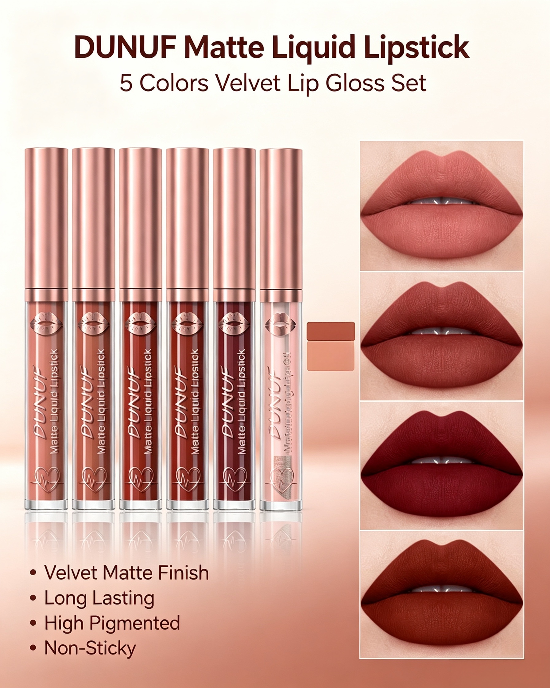 5-Piece Velvet Matte Liquid Lipstick Set