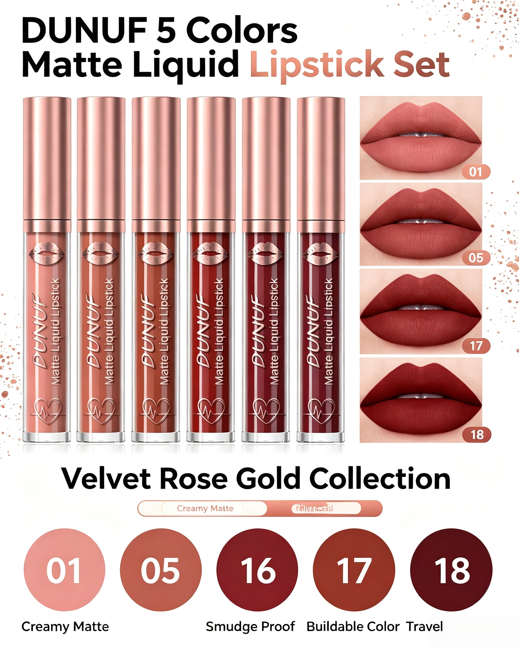 5-Piece Velvet Matte Liquid Lipstick Set