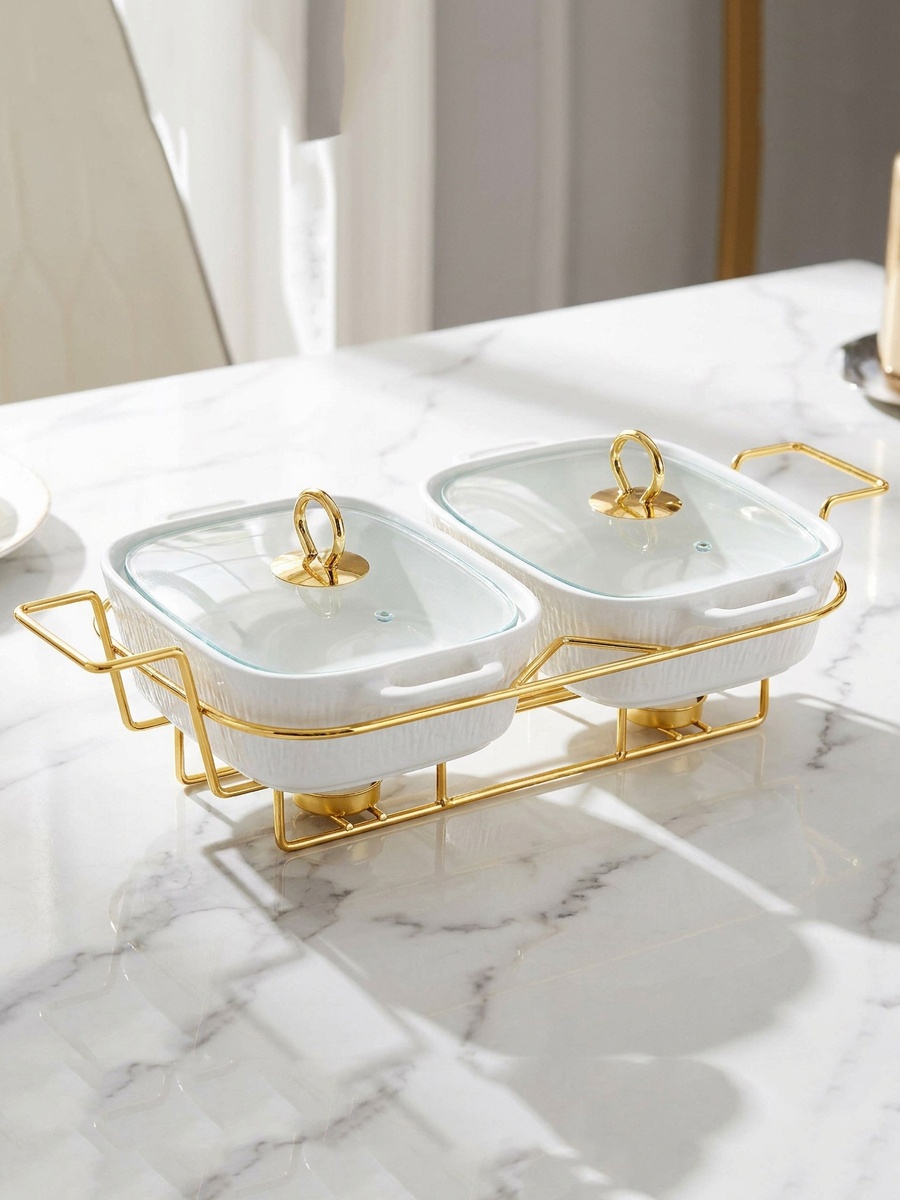 Celtic Twin Rectangular Food Warmer with Candle Stand - 1.1 L
