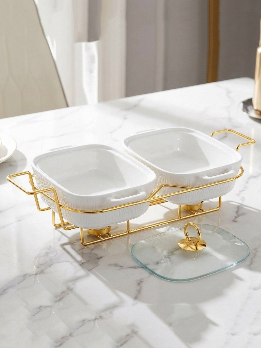Celtic Twin Rectangular Food Warmer with Candle Stand - 1.1 L