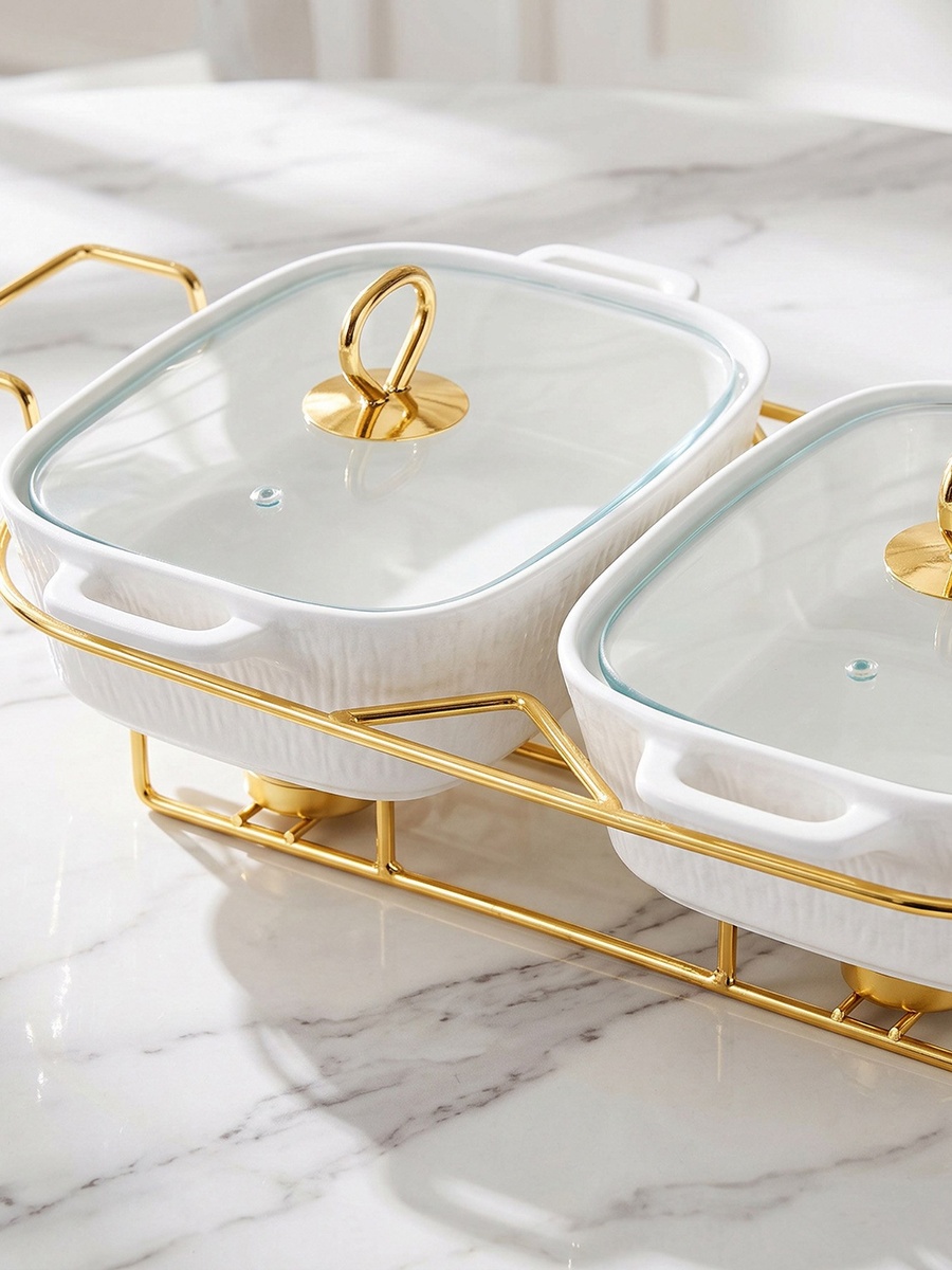 Celtic Twin Rectangular Food Warmer with Candle Stand - 1.1 L