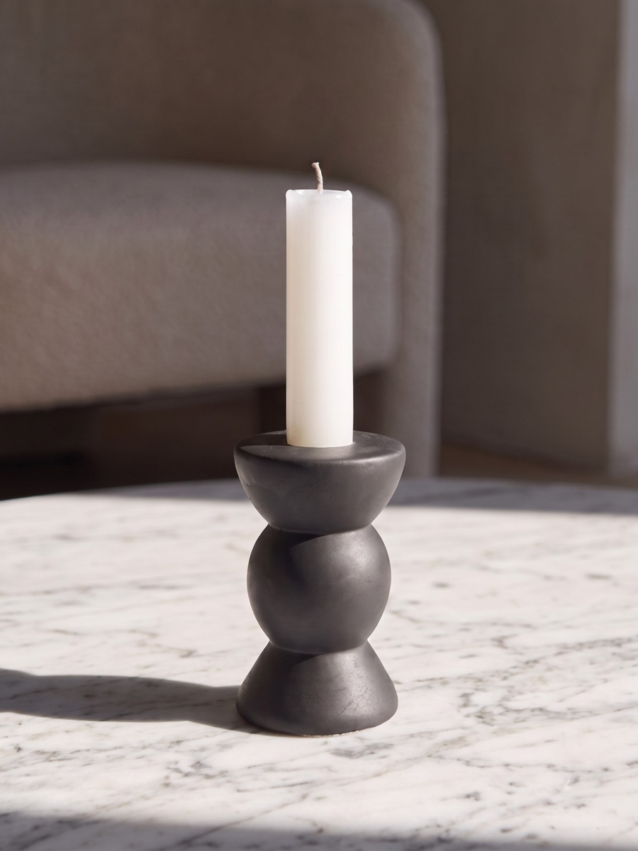 Audrey Madison Decorative Cement Round Taper Candleholder - 6.5x6.5x10.5 cm