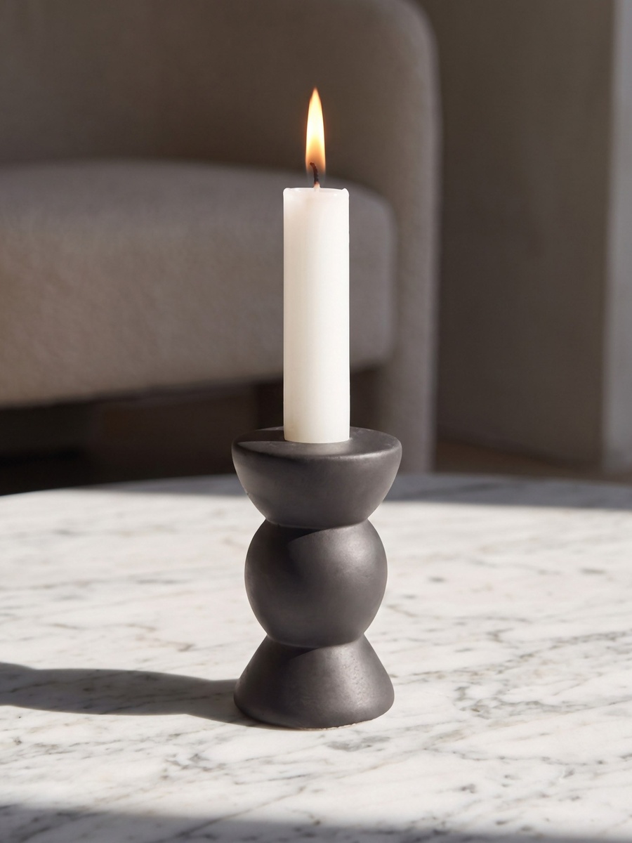 Audrey Madison Decorative Cement Round Taper Candleholder - 6.5x6.5x10.5 cm