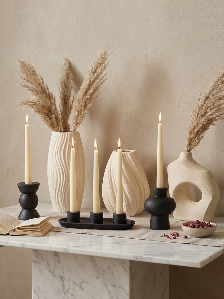 Audrey Madison Decorative Cement Round Taper Candleholder - 6.5x6.5x10.5 cm