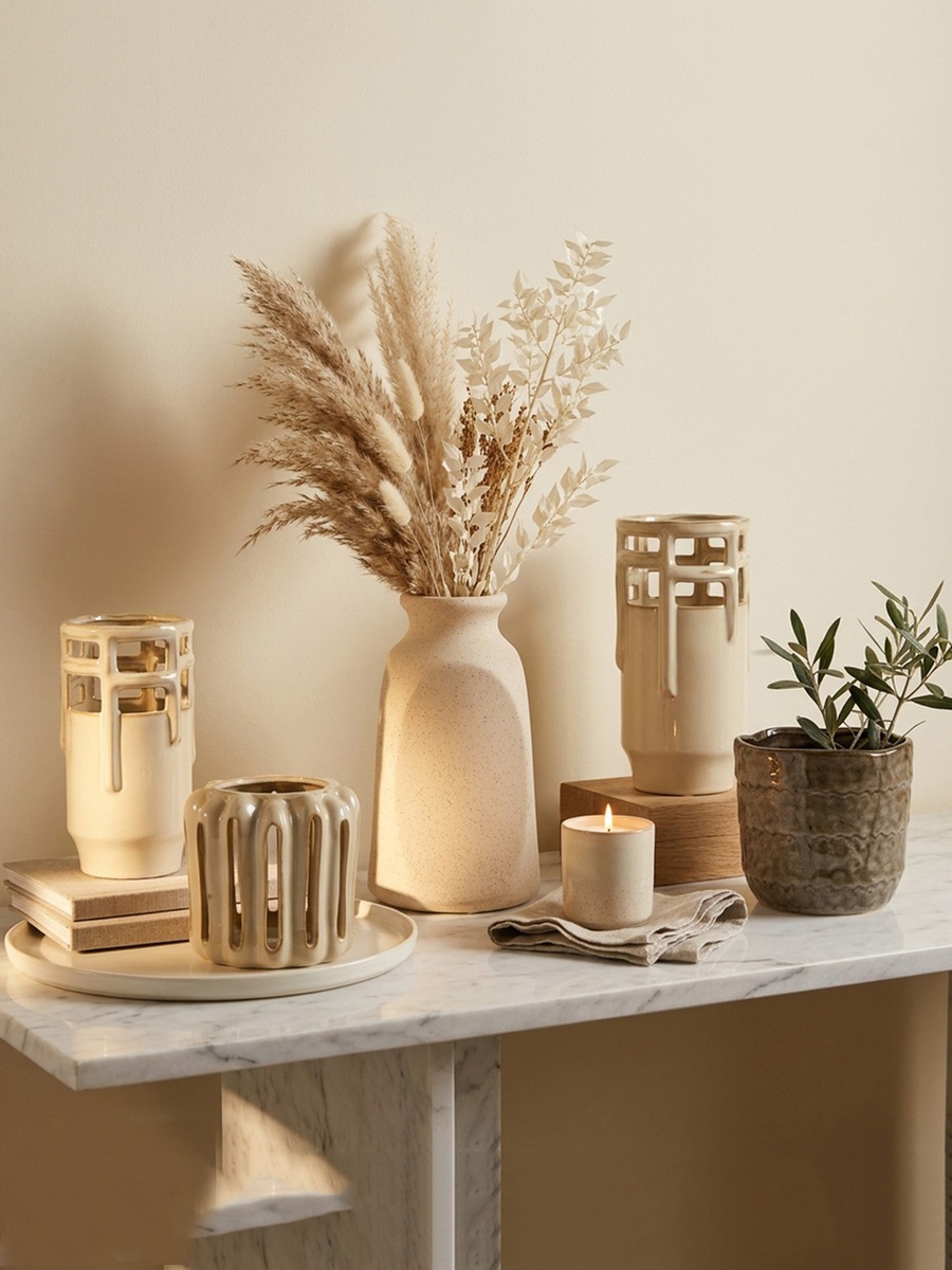 Umber Lavasa Renee Decorative Reactive Glaze Ceramic Vase - 14x14x26 cm