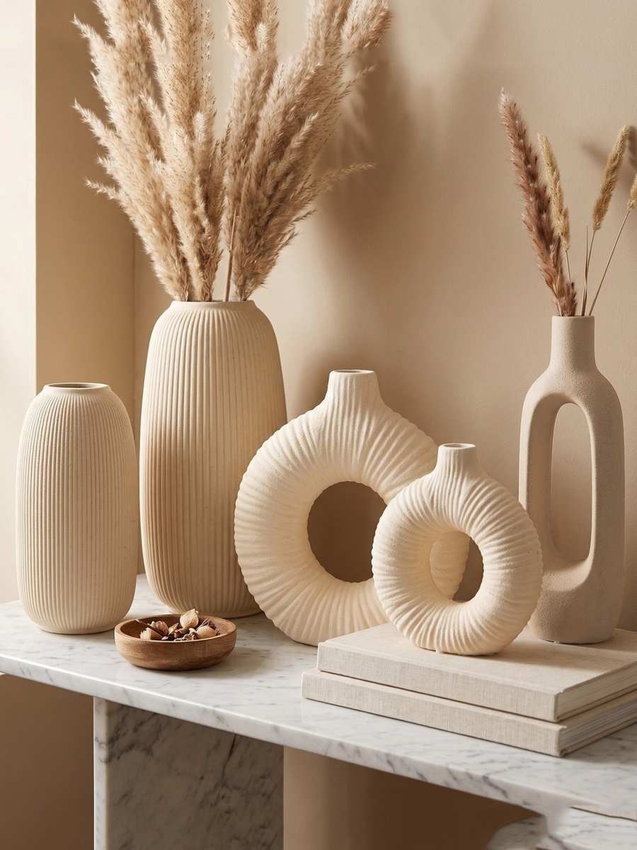 Audrey Madison Decorative Fluted Texture Ceramic Vase - 18.5x18.5x37 cm