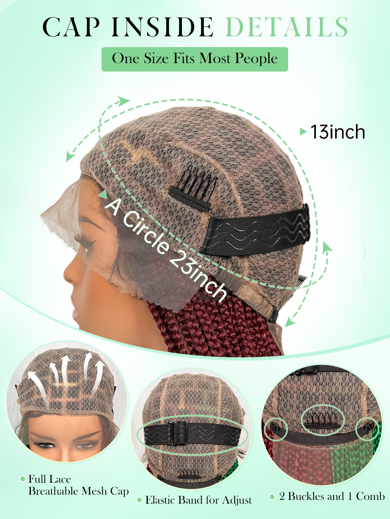 Two-Tone Box Braids Synthetic Lace Front Wig - Burgundy and Emerald Green