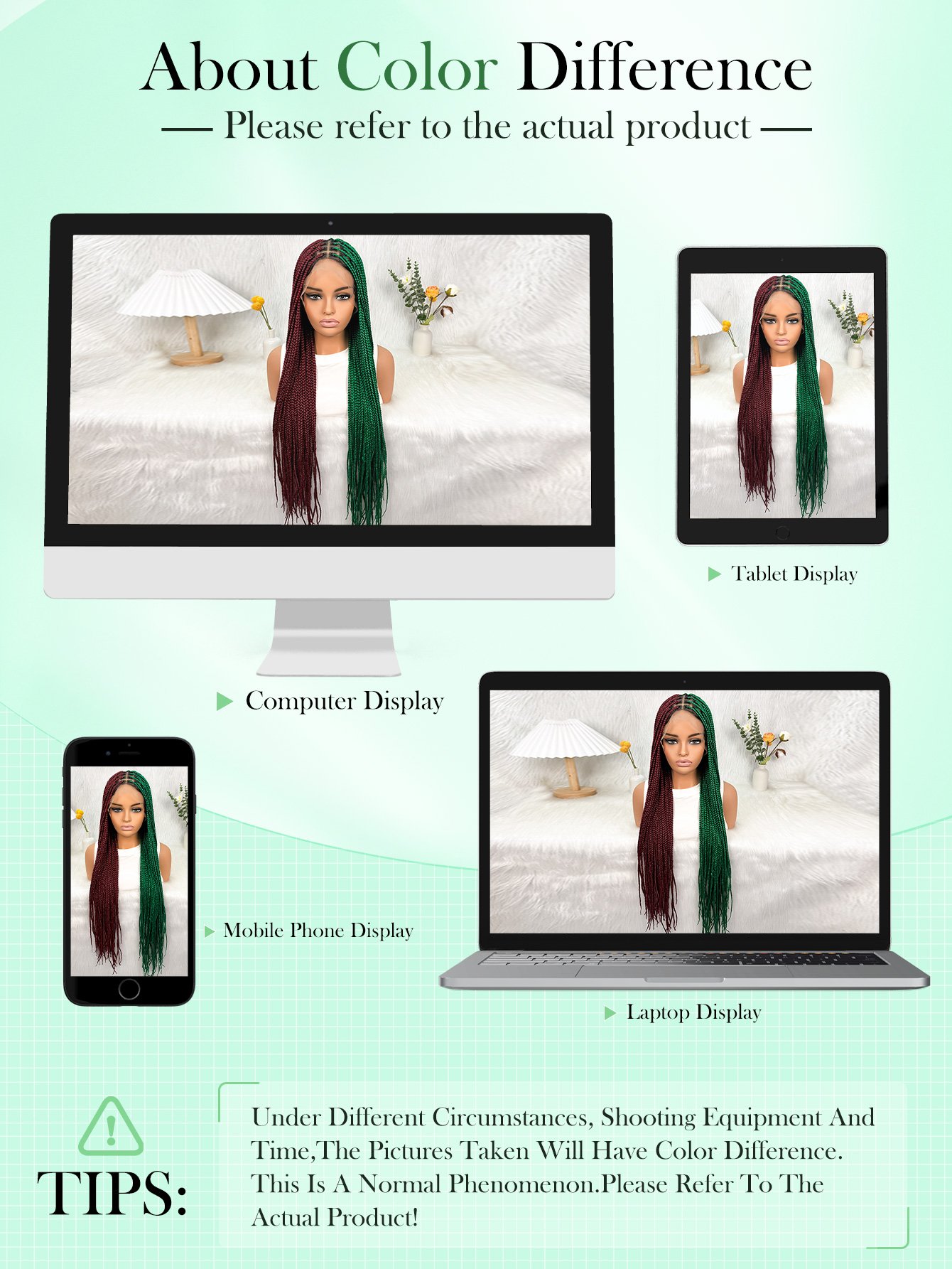 Two-Tone Box Braids Synthetic Lace Front Wig - Burgundy and Emerald Green