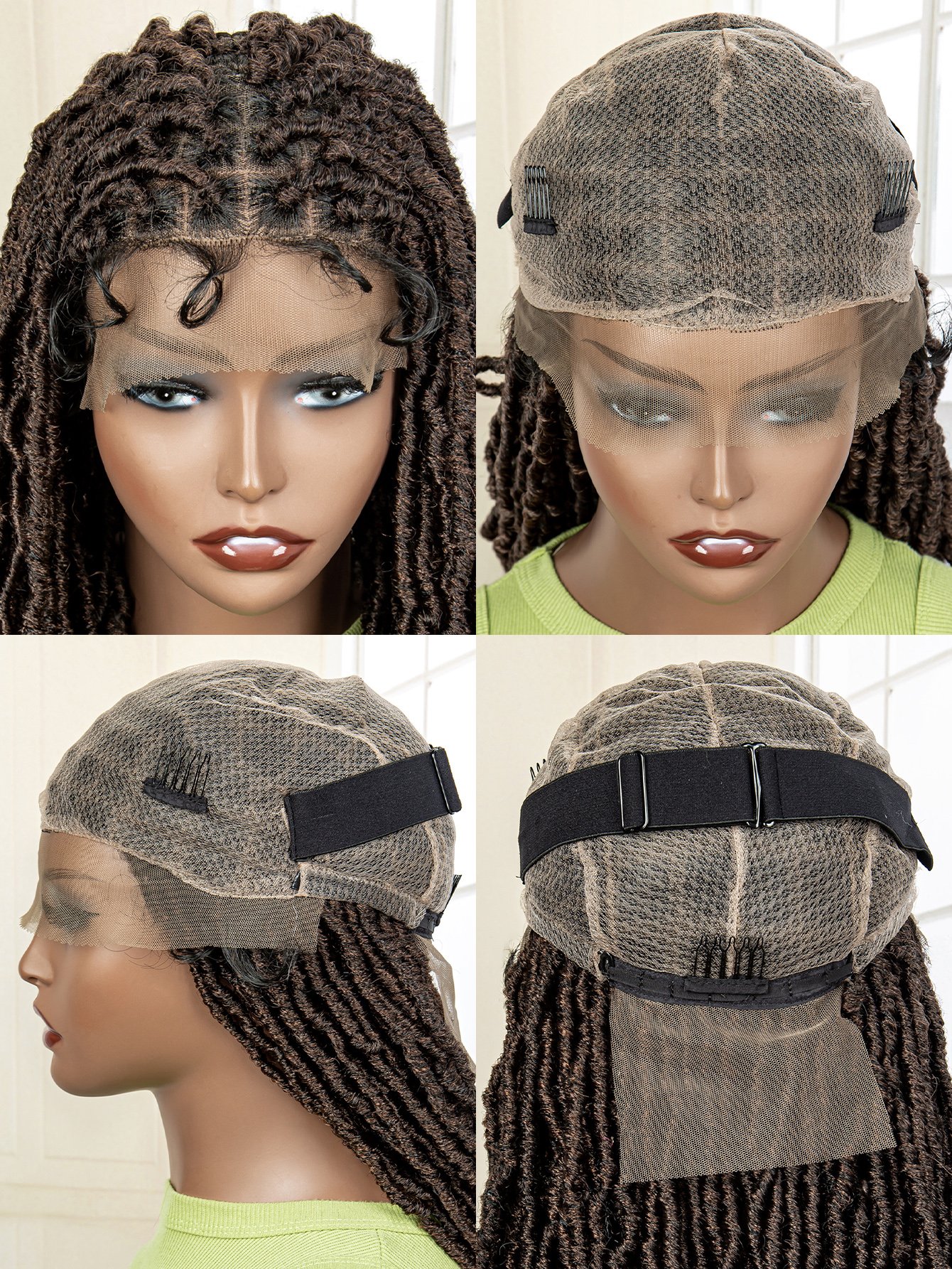 Long Braided Full Lace Wig - Faux Locs Style, Brown Mix, Everyday Wear