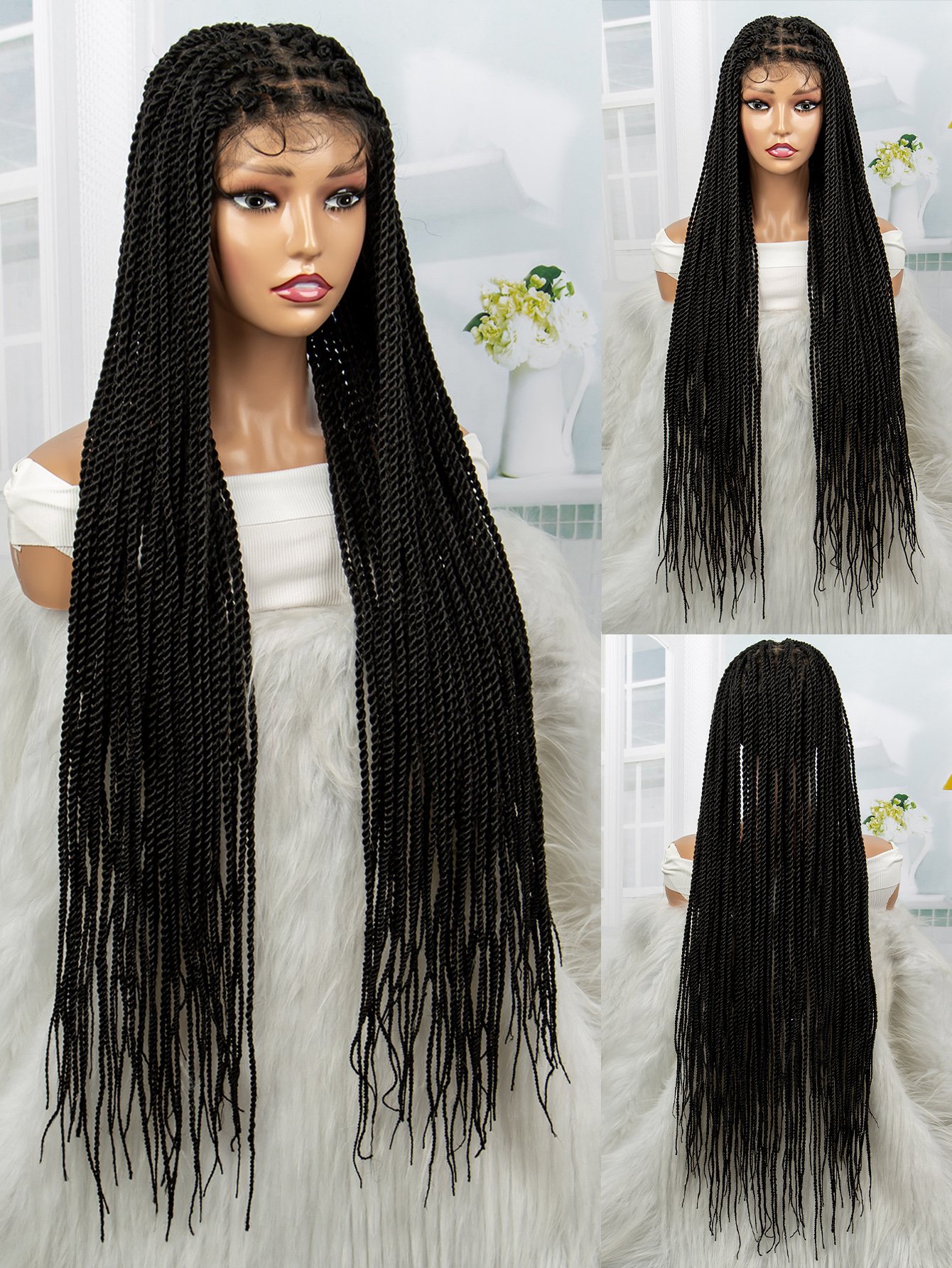 Black Braided Lace Wig - Long and Stylish Synthetic Hair Extension