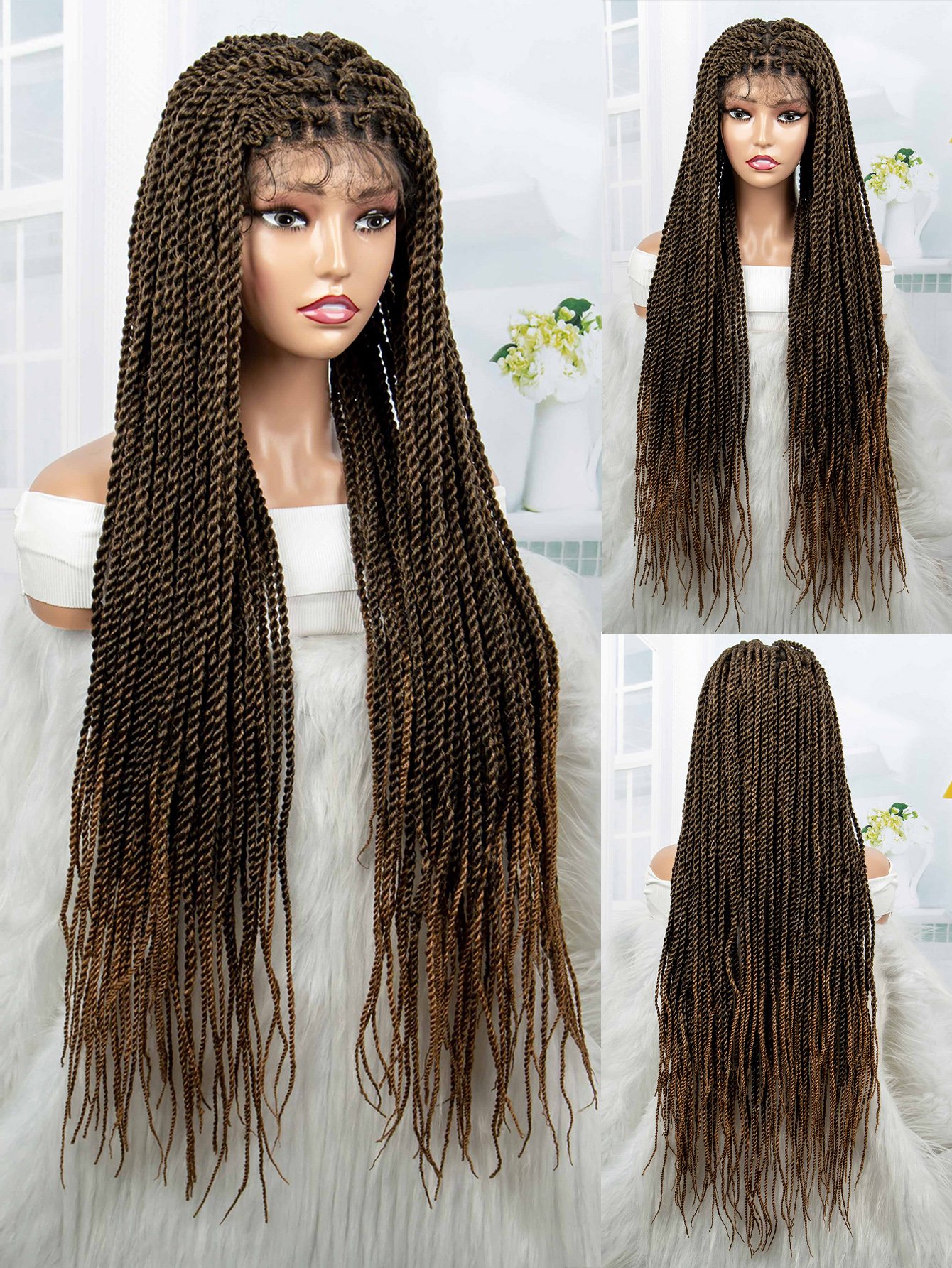 Long Braided Lace Front Wig - Multi-Tone Twist Braids for Women