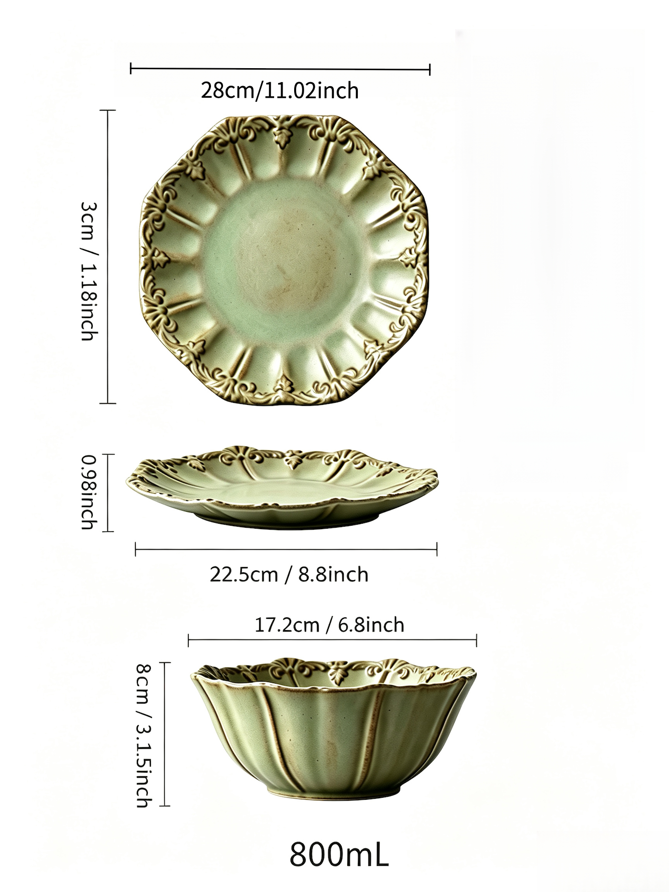 Green Self Design Dinnerware Set