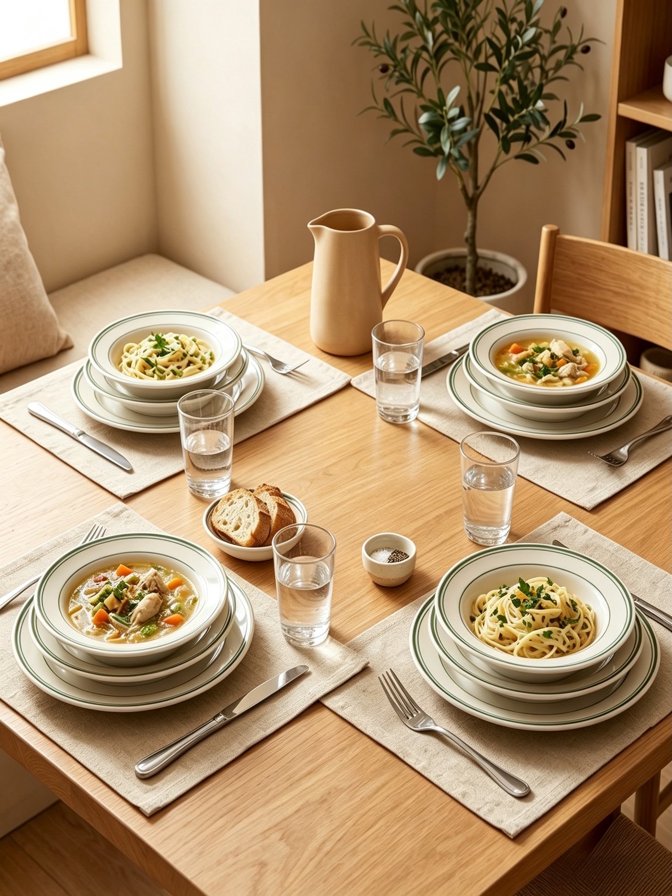 White Striped Dinnerware Set