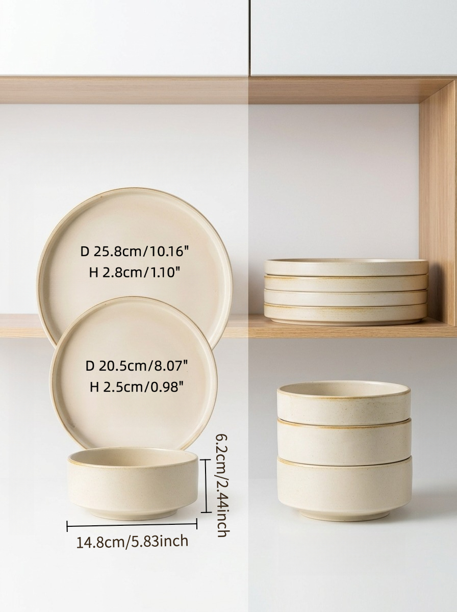 Beige Solid Dinner Set