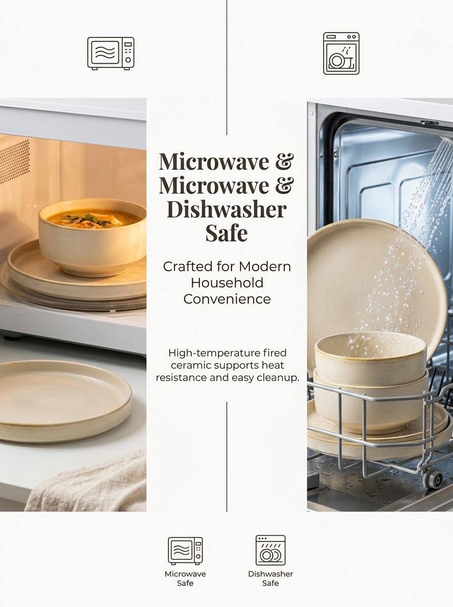 Beige Solid Dinner Set