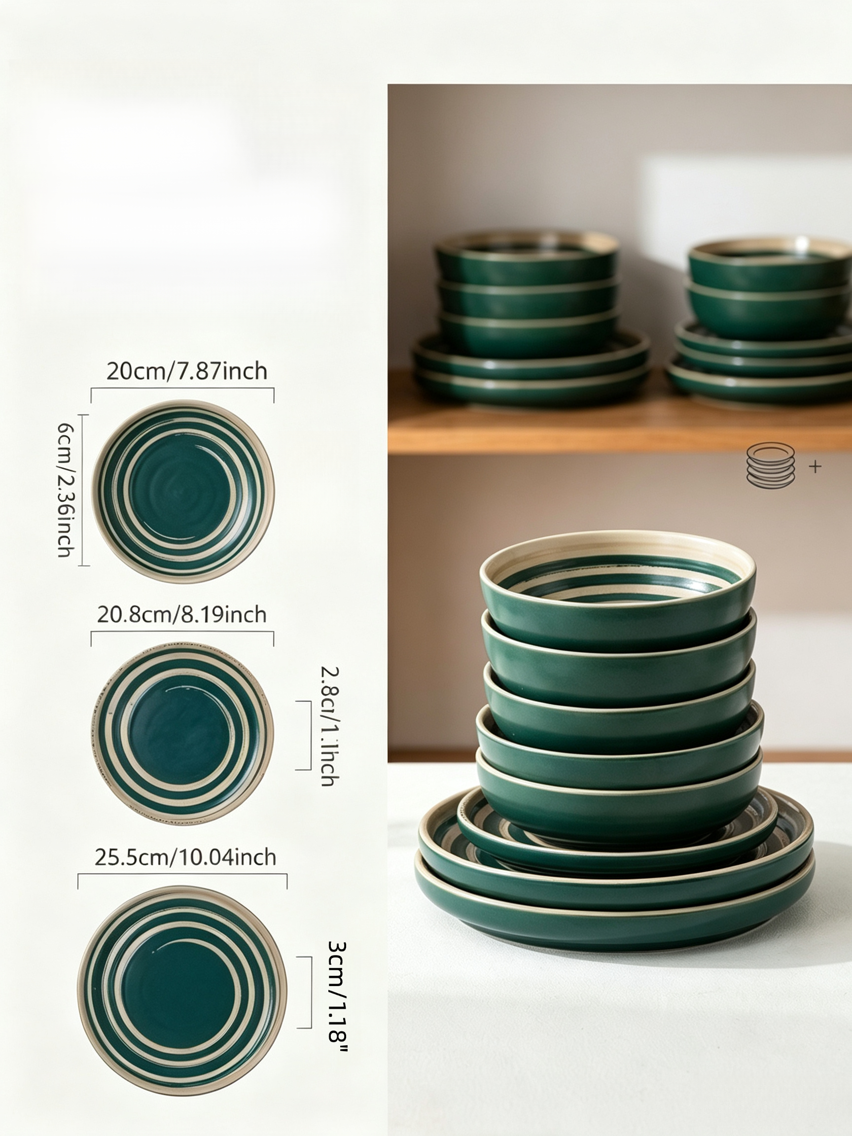 Dark Green Striped Dinner Set