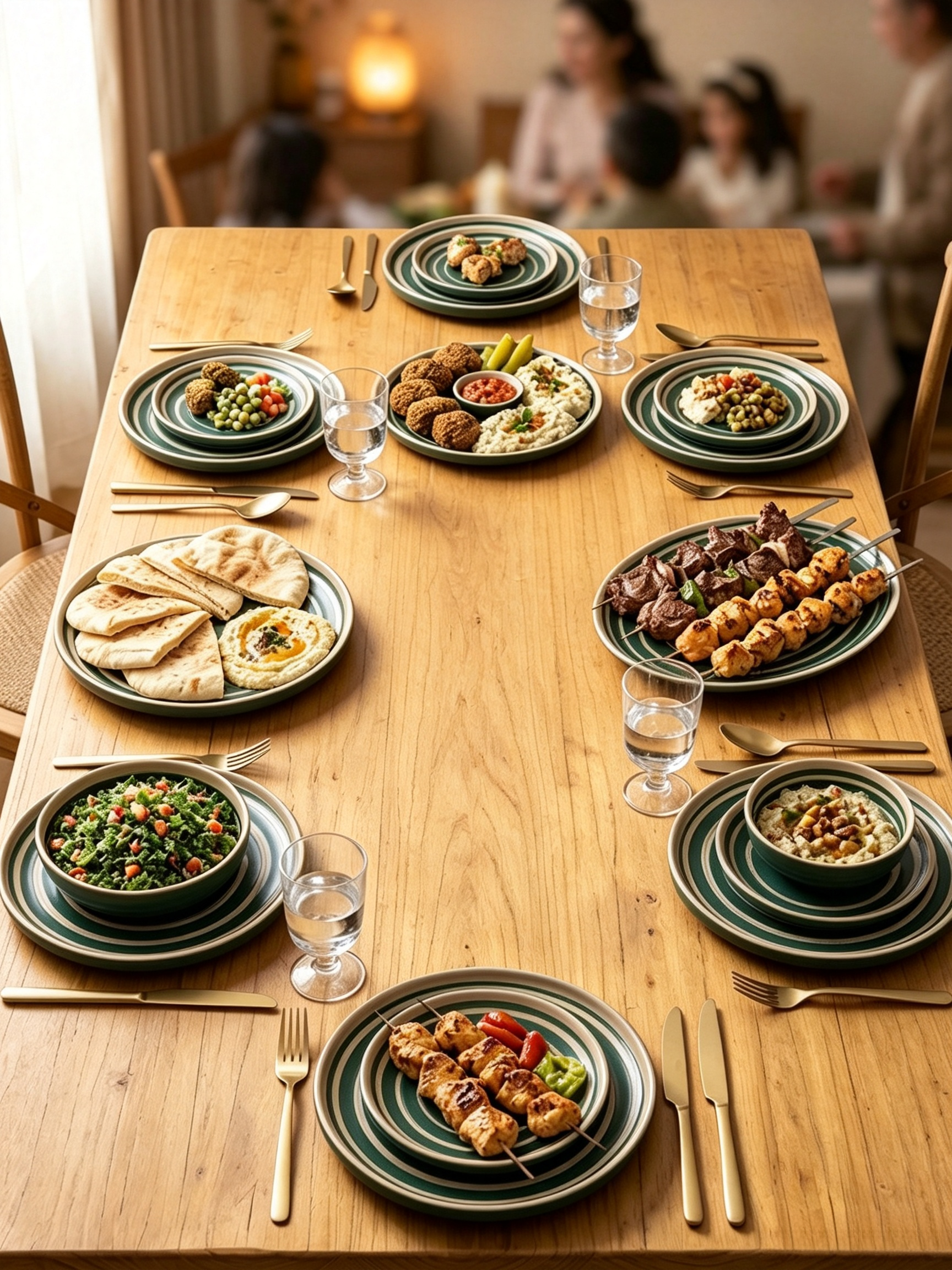 Dark Green Striped Dinner Set