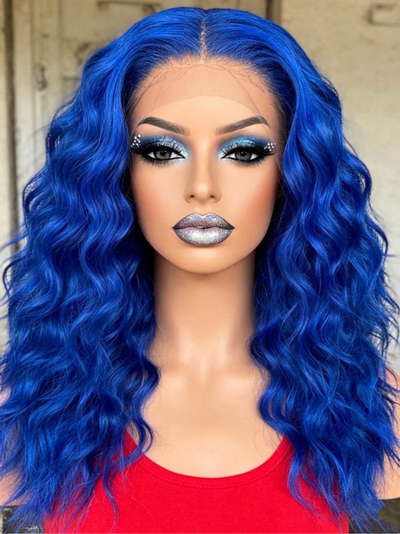 Electric Blue Curly Bob Synthetic Lace Front Wig - Natural Look and Versatile Style