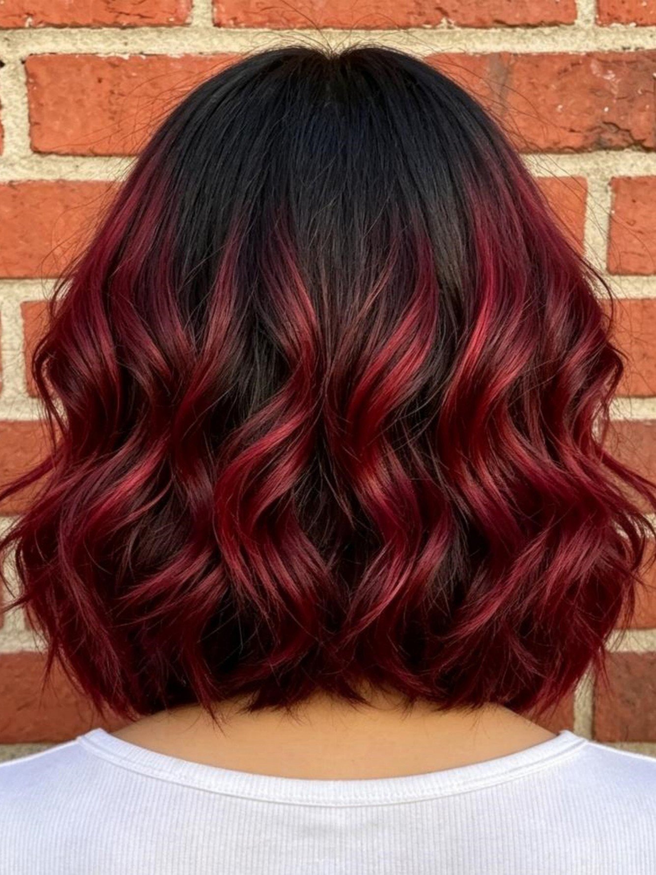 Short Wavy Burgundy and Black Ombre Synthetic Lace Front Wig for Women - Glueless with Baby Hair