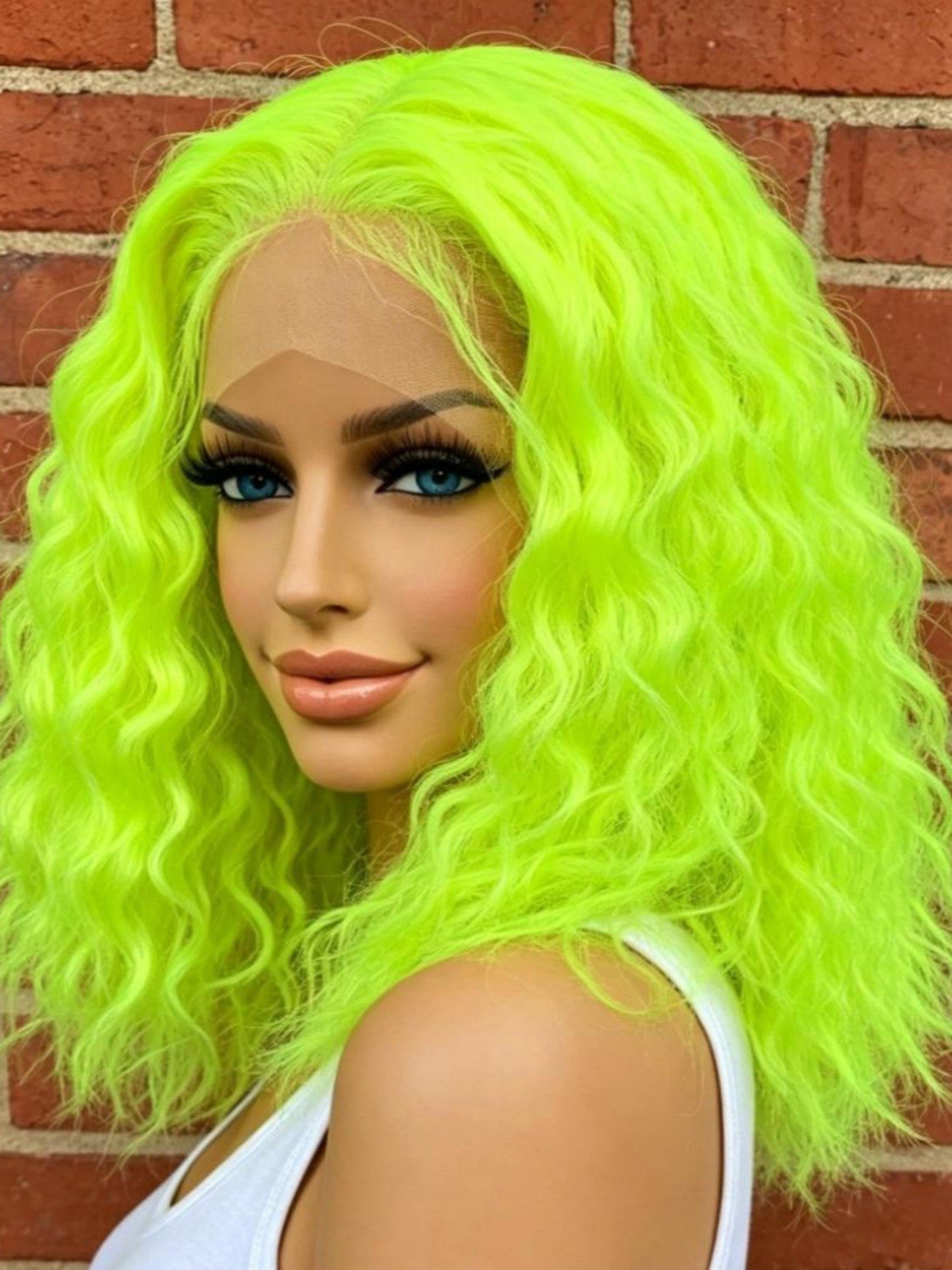 Neon Green Wavy Full Wig