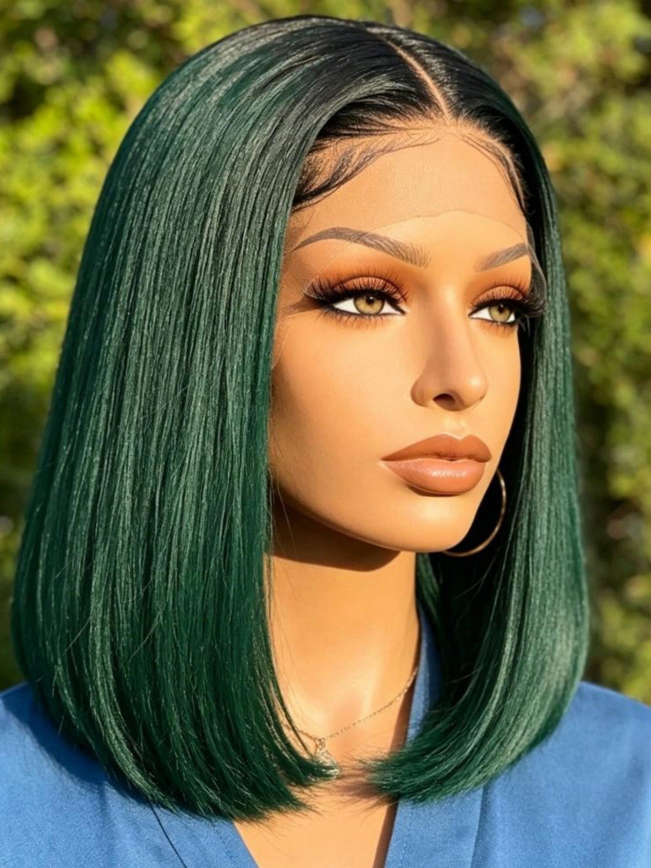 Emerald Green Ombre Bob Wig - Pre-Plucked Lace Front Synthetic Hair