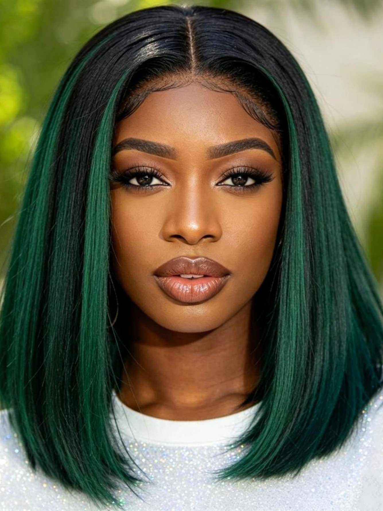 Emerald Green Ombre Bob Wig - Pre-Plucked Lace Front Synthetic Hair
